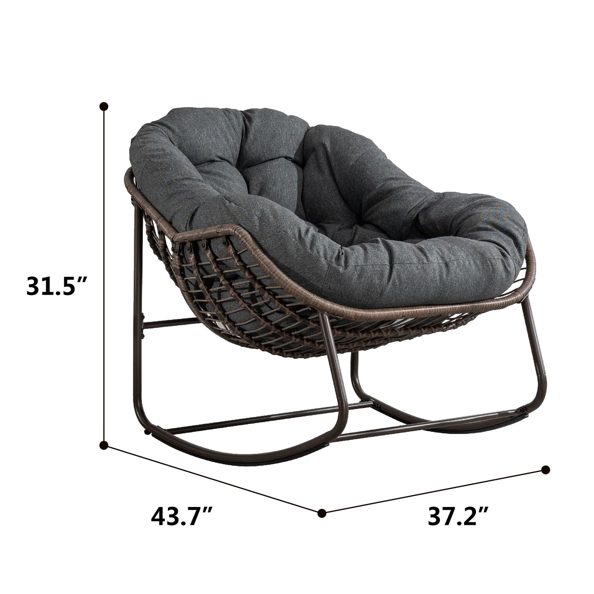Outdoor Rattan Rocking Chair, Padded Cushion Rocker Recliner Chair Outdoor for Front Porch, Living Room, Patio, Garden, Grey detail view 15