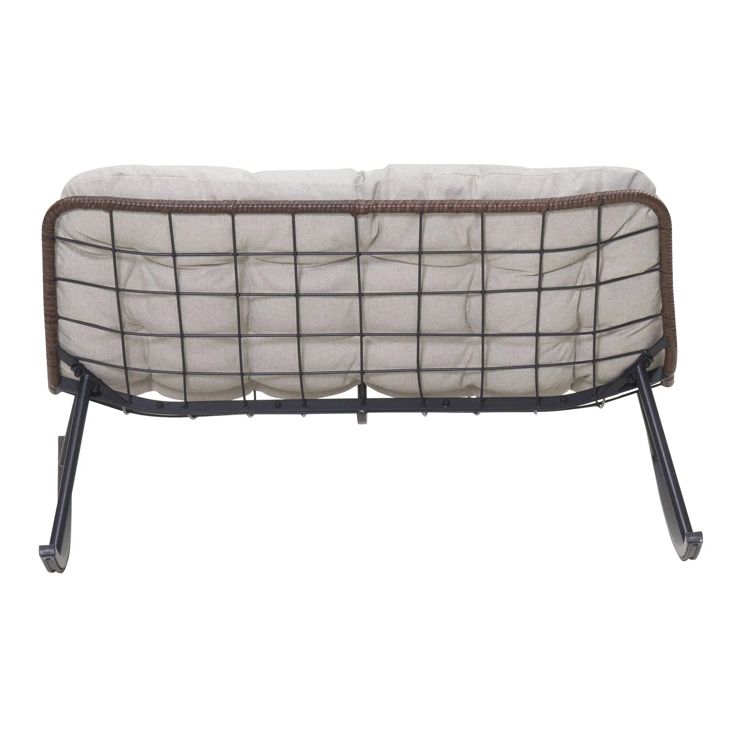 Double Wide Rocking Papasan Chair in Acacia Wood and Beige with Steel Frame, 2-Person Outdoor Lounge Seating detail view 5
