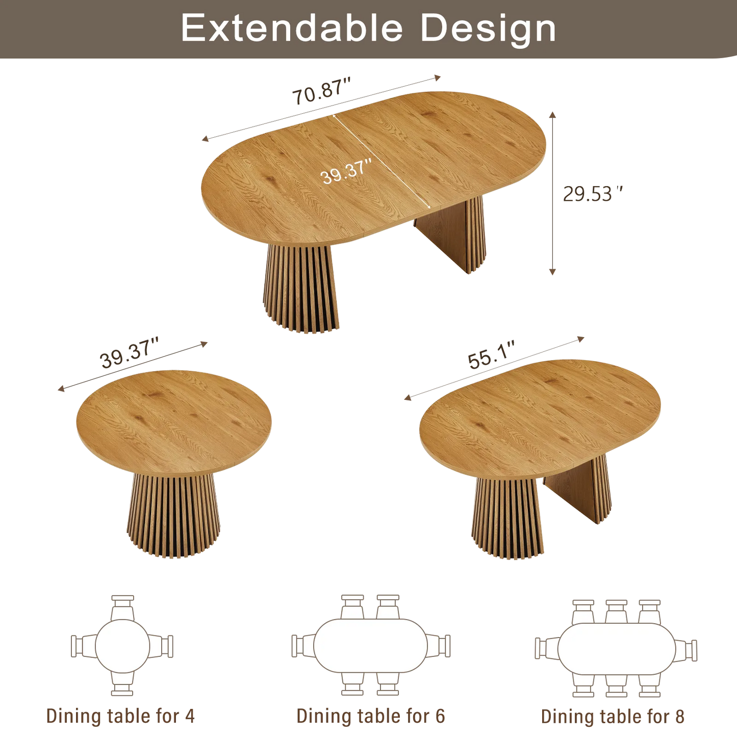 Wooden Dining Table, Flexible and Extendable, Multi-functional and Space-saving, Fashionable Oval Design and Slatted Table Legs, Tea Table or Office Desk, Beautiful and Practical detail view 3
