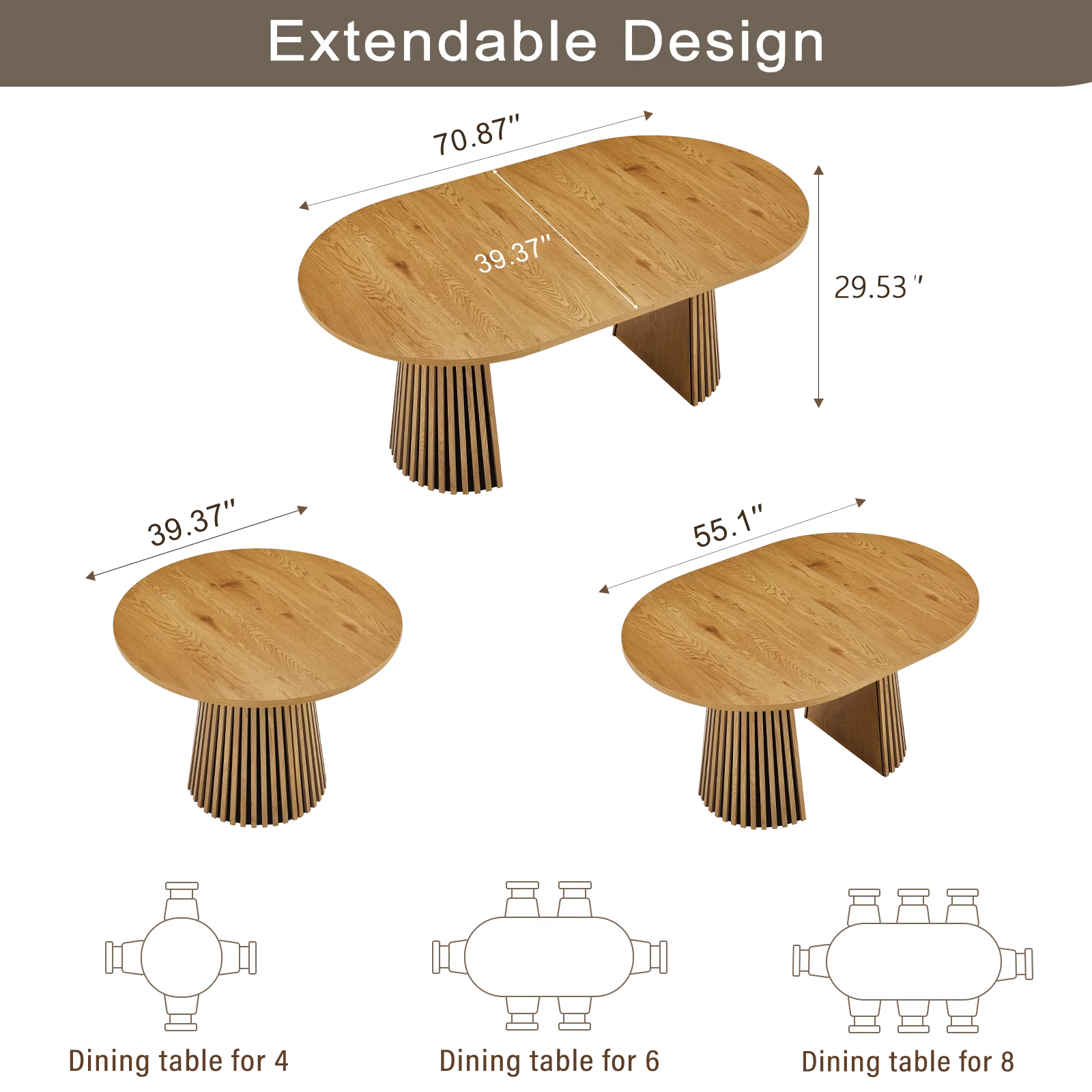 Wooden Dining Table, Flexible and Extendable, Multi-functional and Space-saving, Fashionable Oval Design and Slatted Table Legs, Tea Table or Office Desk, Beautiful and Practical detail view 3
