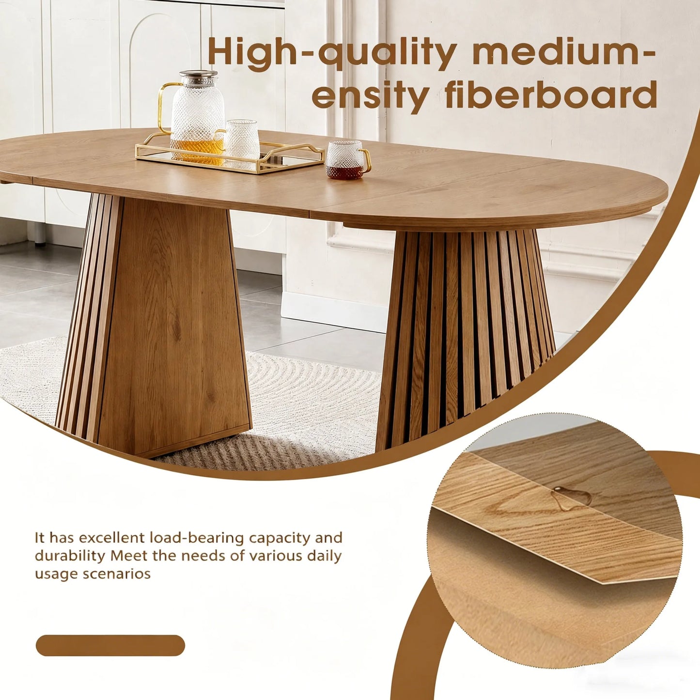 Wooden Dining Table, Flexible and Extendable, Multi-functional and Space-saving, Fashionable Oval Design and Slatted Table Legs, Tea Table or Office Desk, Beautiful and Practical detail view 5