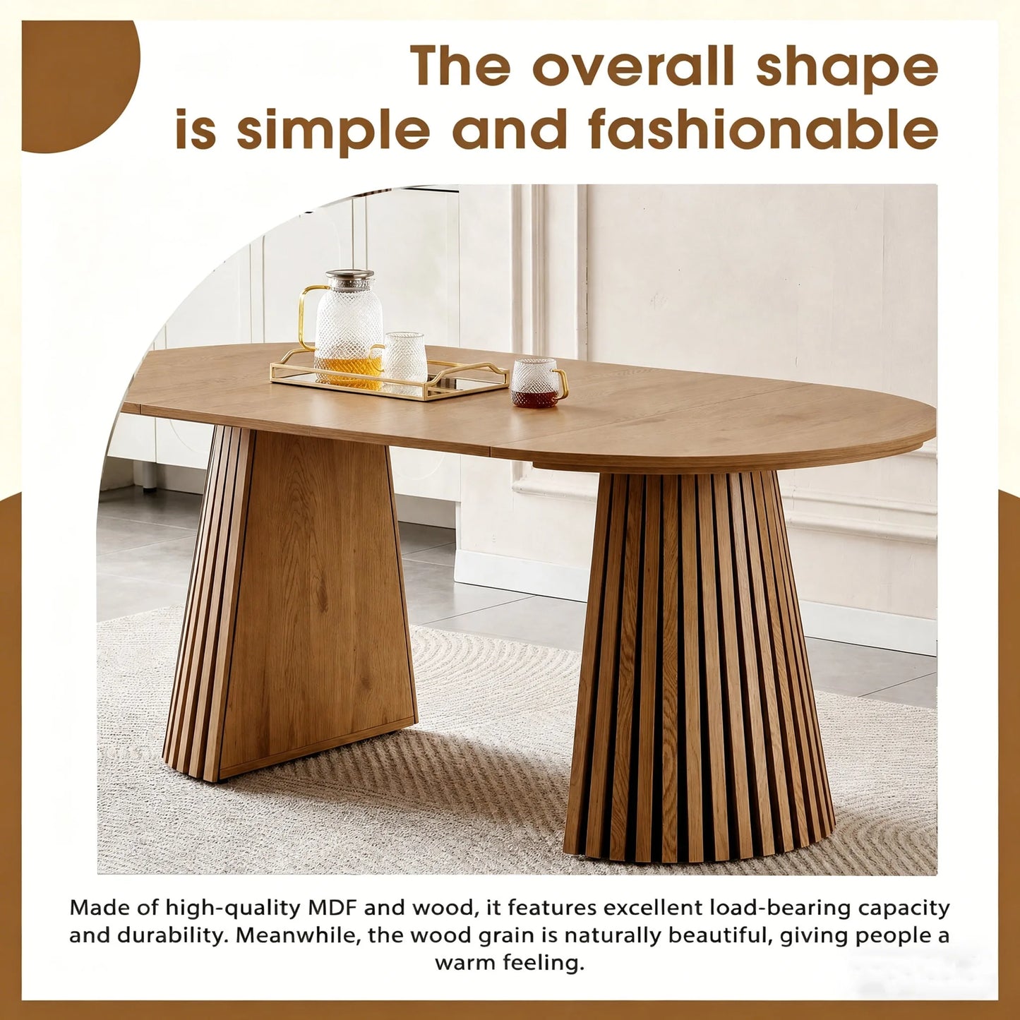 Wooden Dining Table, Flexible and Extendable, Multi-functional and Space-saving, Fashionable Oval Design and Slatted Table Legs, Tea Table or Office Desk, Beautiful and Practical detail view 7