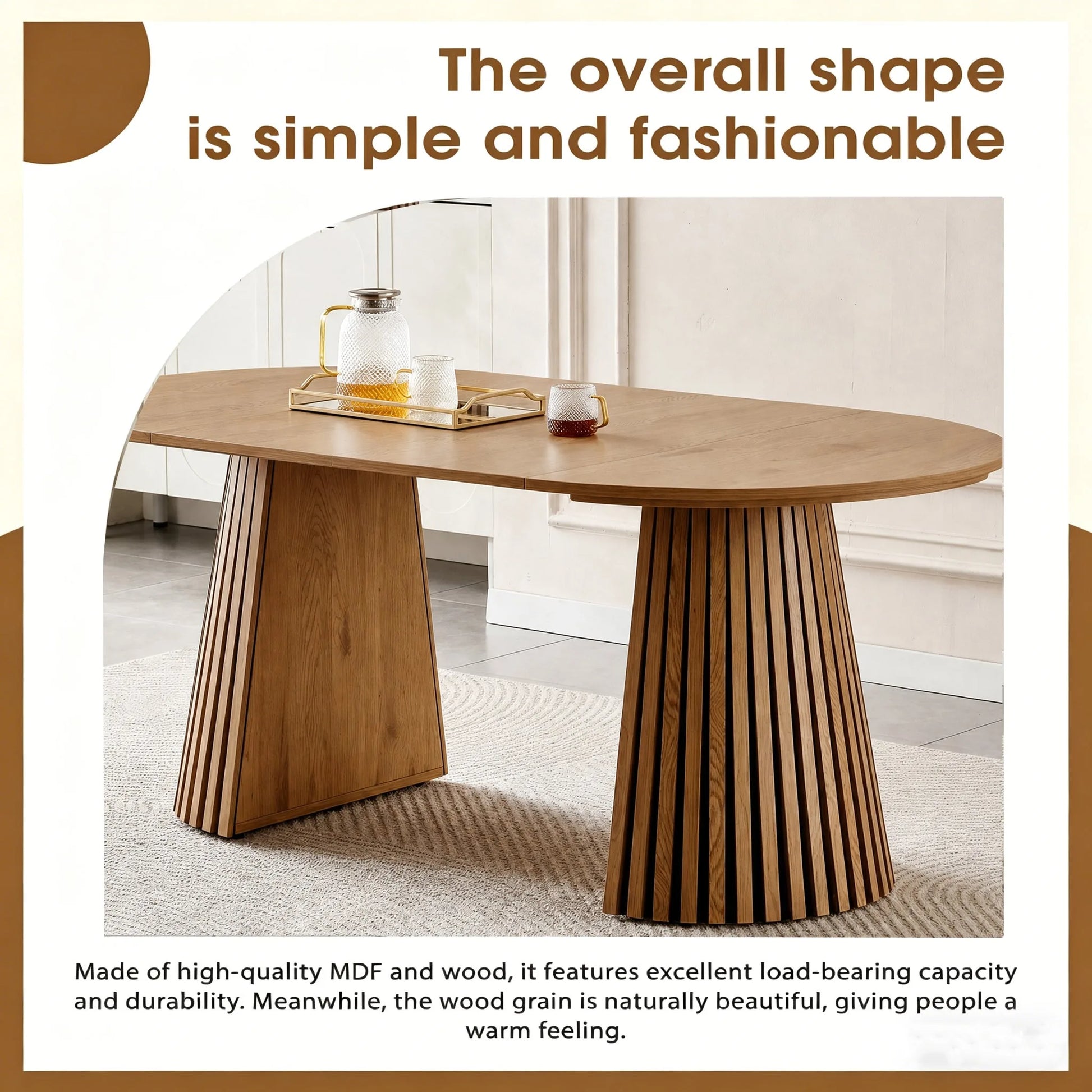 Wooden Dining Table, Flexible and Extendable, Multi-functional and Space-saving, Fashionable Oval Design and Slatted Table Legs, Tea Table or Office Desk, Beautiful and Practical detail view 7