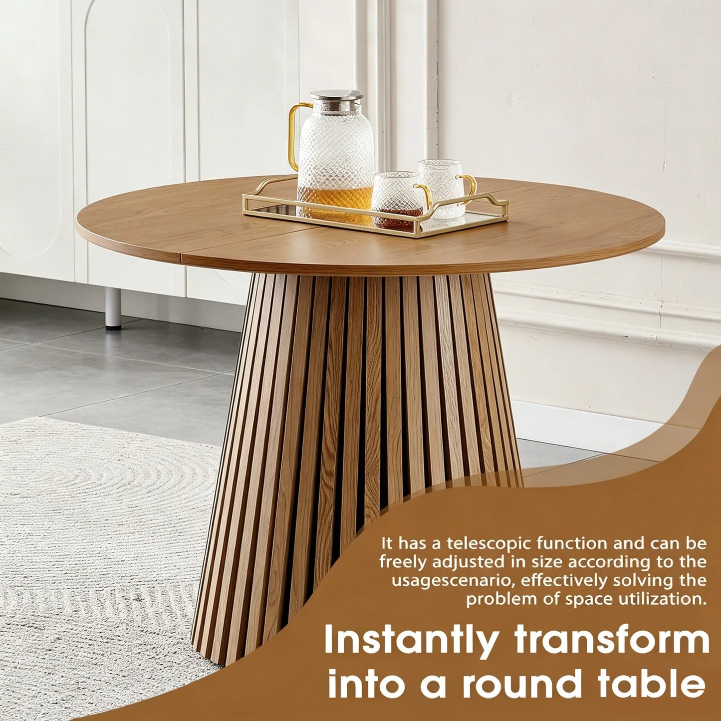 Wooden Dining Table, Flexible and Extendable, Multi-functional and Space-saving, Fashionable Oval Design and Slatted Table Legs, Tea Table or Office Desk, Beautiful and Practical detail view 8
