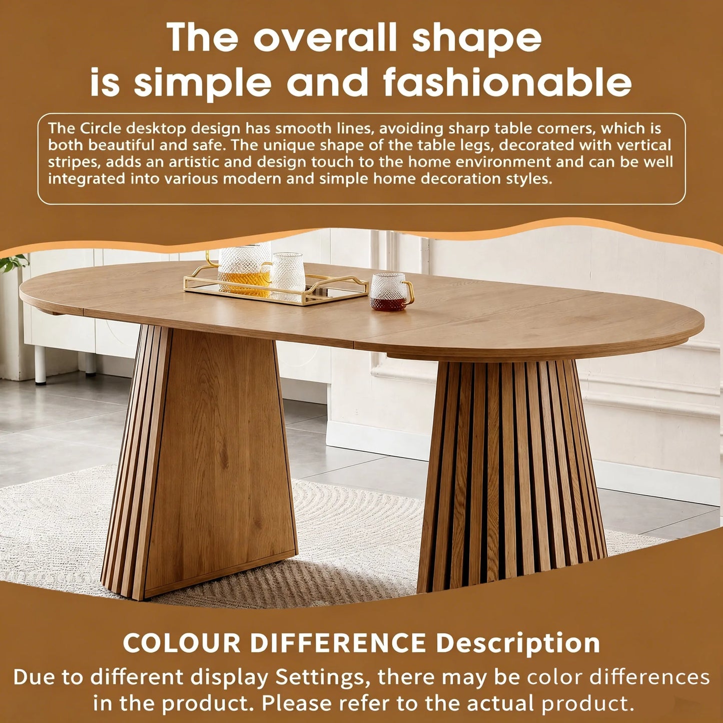 Wooden Dining Table, Flexible and Extendable, Multi-functional and Space-saving, Fashionable Oval Design and Slatted Table Legs, Tea Table or Office Desk, Beautiful and Practical detail view 9