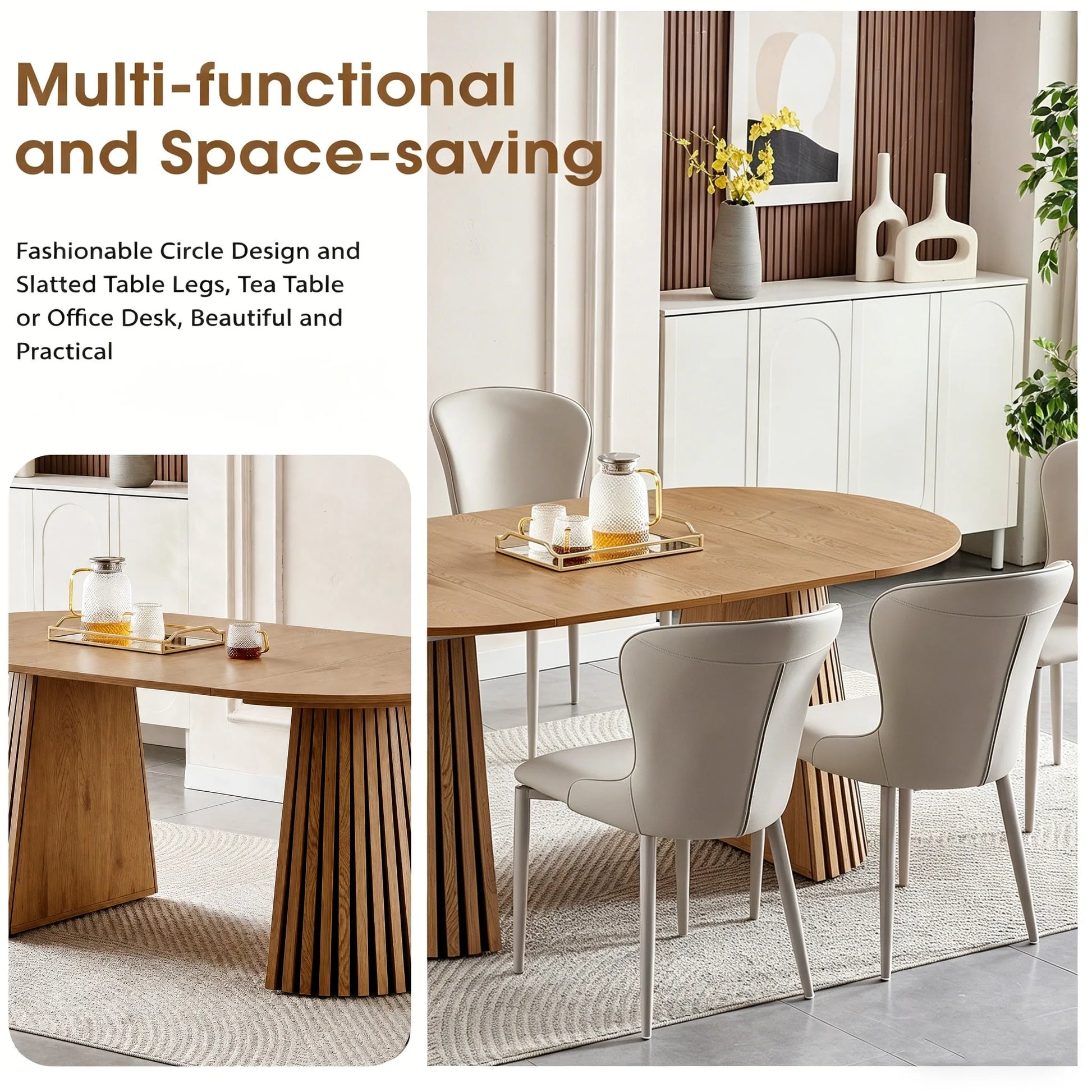 Wooden Dining Table, Flexible and Extendable, Multi-functional and Space-saving, Fashionable Oval Design and Slatted Table Legs, Tea Table or Office Desk, Beautiful and Practical detail view 10