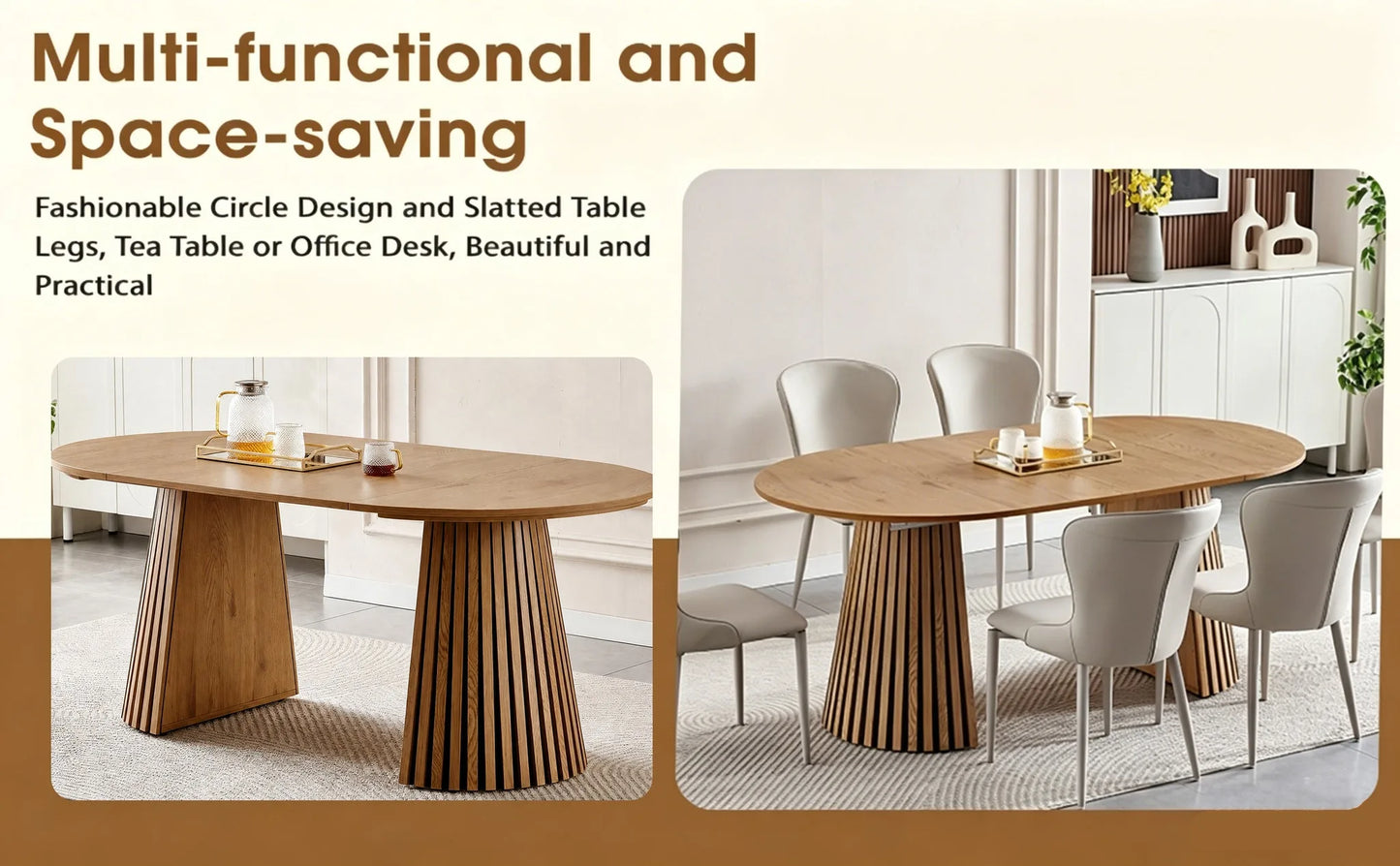 Wooden Dining Table, Flexible and Extendable, Multi-functional and Space-saving, Fashionable Oval Design and Slatted Table Legs, Tea Table or Office Desk, Beautiful and Practical detail view 13