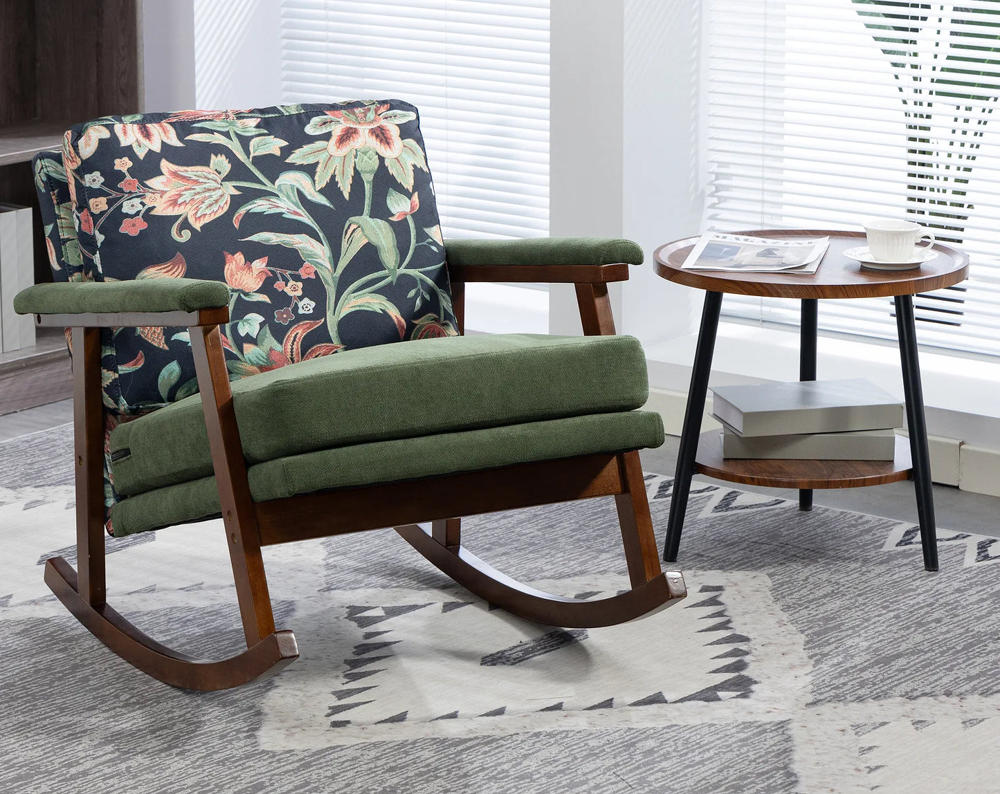 Mid Century Modern Accent Chair, rocking chair with Solid Wood Frame, Upholstered Living Room Chairs, Reading Armchair for Bedroom Sunroom detail view 3