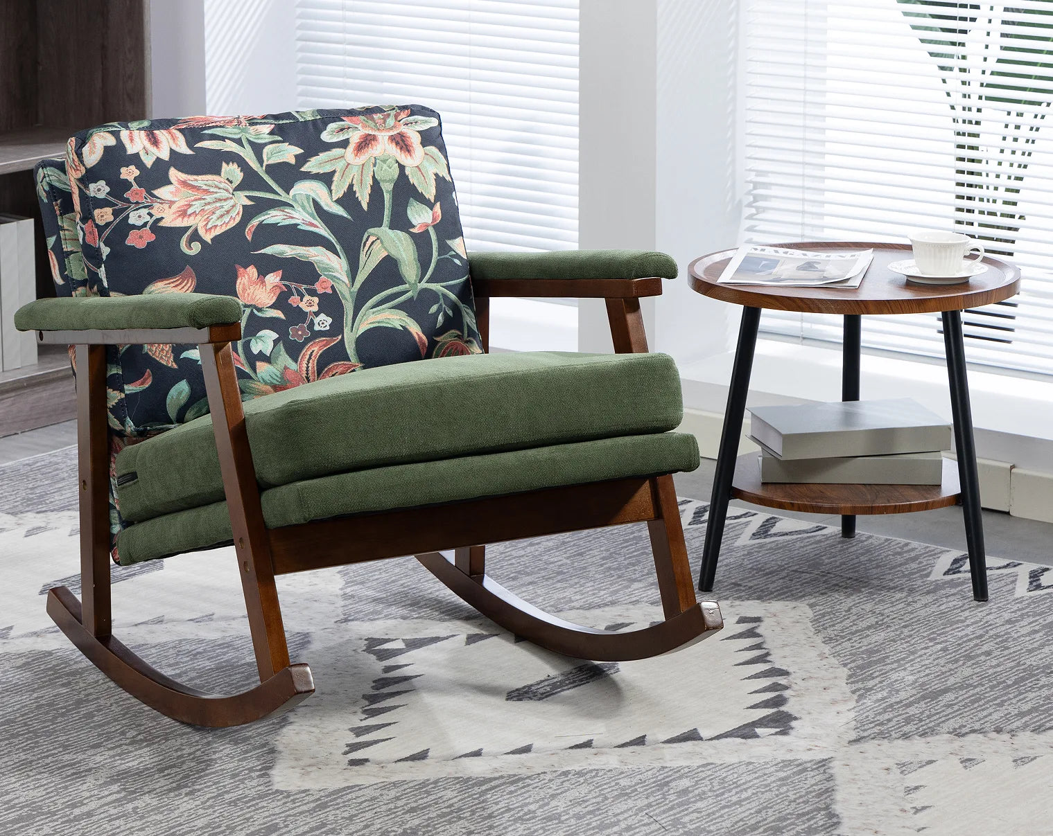 Mid Century Modern Accent Chair, rocking chair with Solid Wood Frame, Upholstered Living Room Chairs, Reading Armchair for Bedroom Sunroom detail view 3