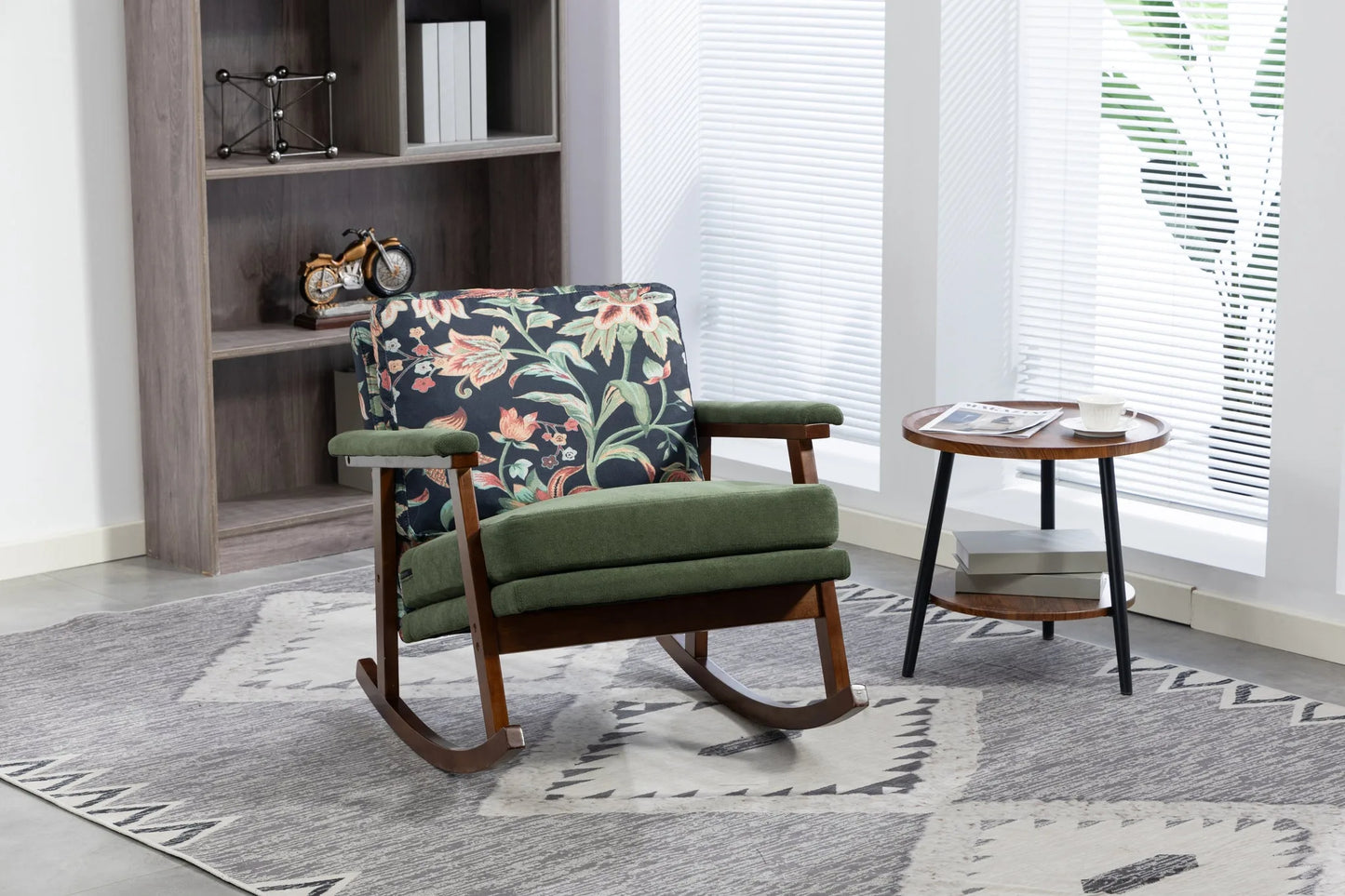 Mid Century Modern Accent Chair, rocking chair with Solid Wood Frame, Upholstered Living Room Chairs, Reading Armchair for Bedroom Sunroom detail view 4