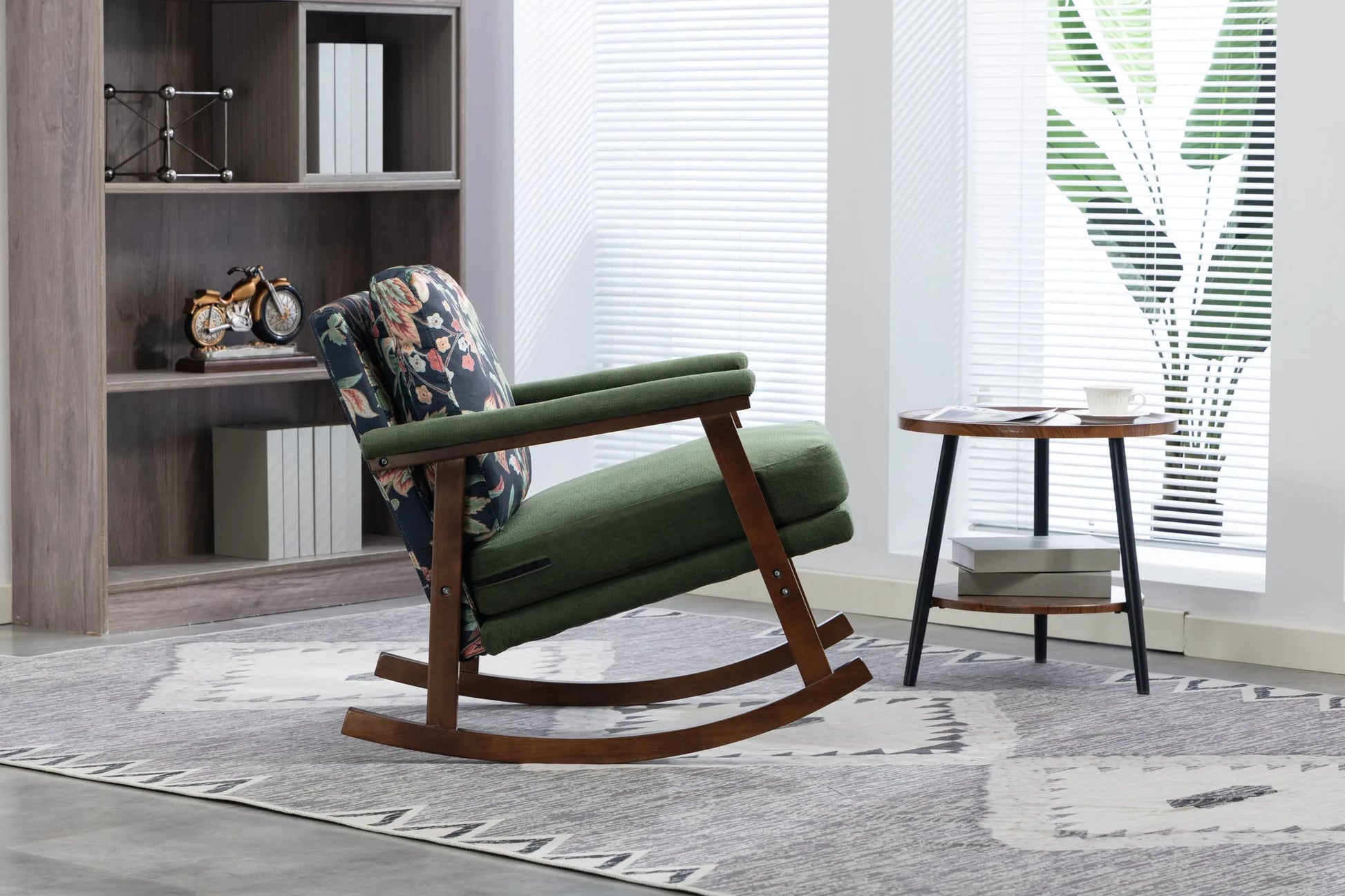 Mid Century Modern Accent Chair, rocking chair with Solid Wood Frame, Upholstered Living Room Chairs, Reading Armchair for Bedroom Sunroom detail view 5