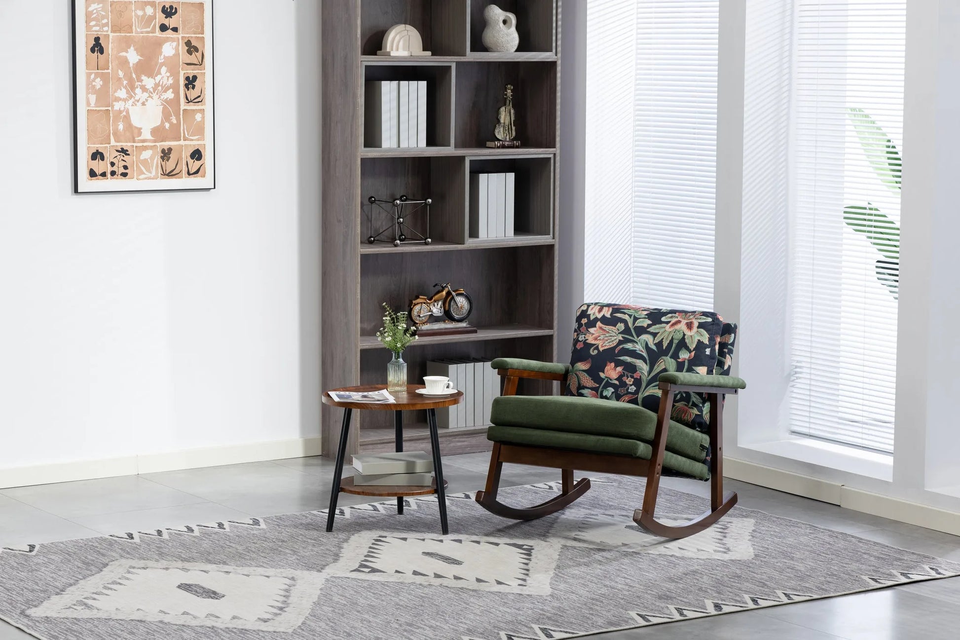 Mid Century Modern Accent Chair, rocking chair with Solid Wood Frame, Upholstered Living Room Chairs, Reading Armchair for Bedroom Sunroom detail view 6