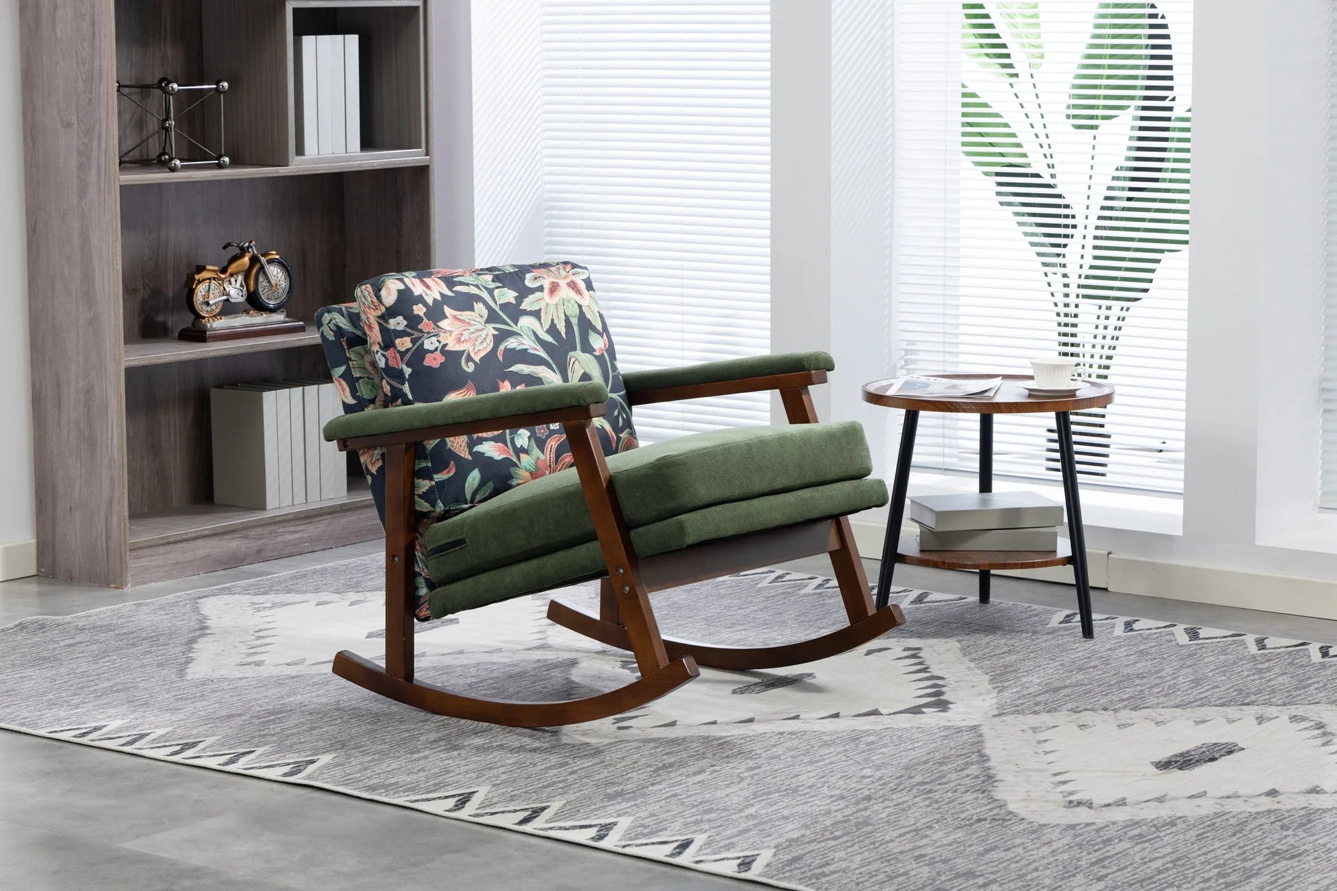 Mid Century Modern Accent Chair, rocking chair with Solid Wood Frame, Upholstered Living Room Chairs, Reading Armchair for Bedroom Sunroom detail view 7