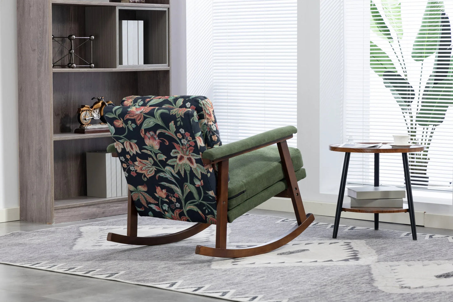 Mid Century Modern Accent Chair, rocking chair with Solid Wood Frame, Upholstered Living Room Chairs, Reading Armchair for Bedroom Sunroom detail view 8
