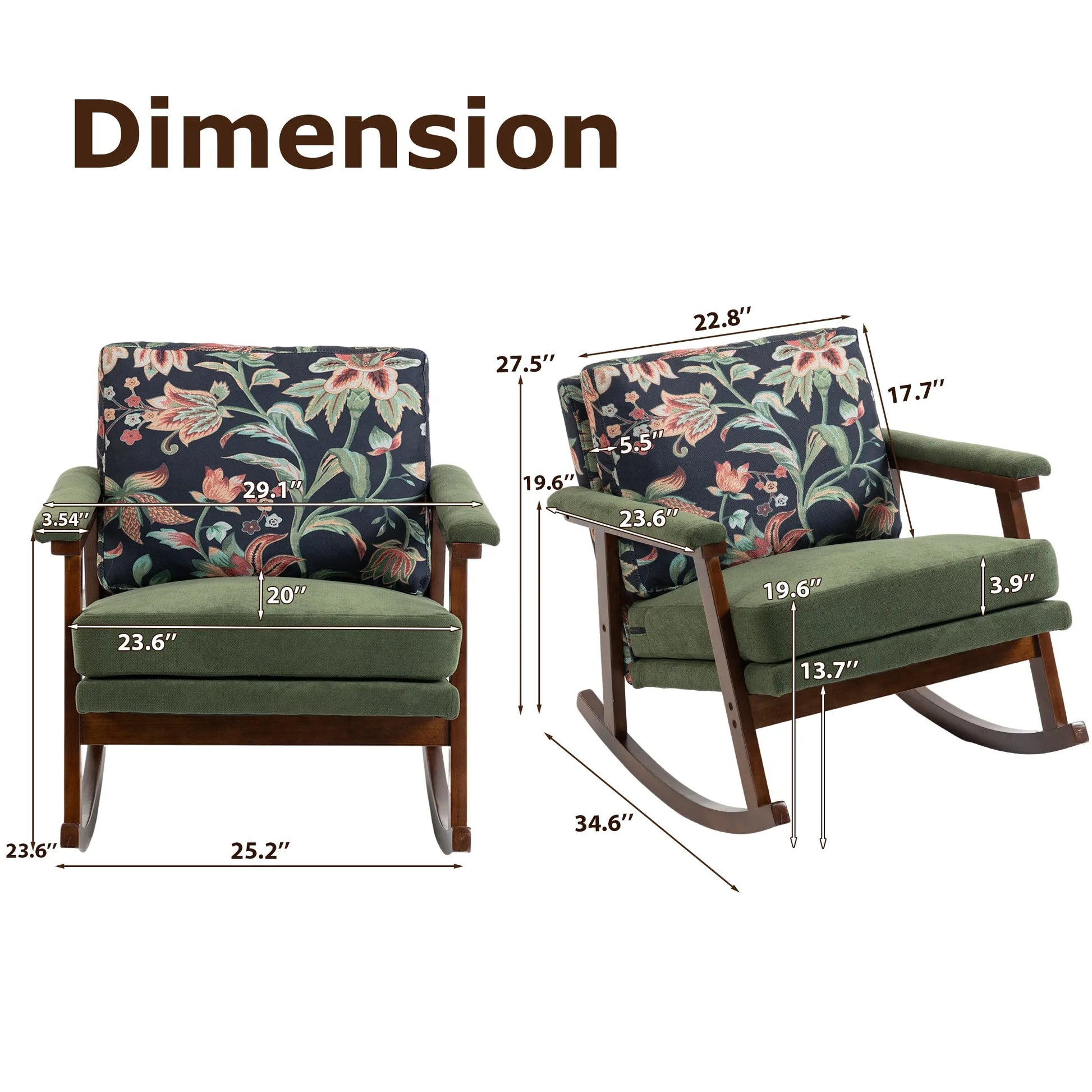Mid Century Modern Accent Chair, rocking chair with Solid Wood Frame, Upholstered Living Room Chairs, Reading Armchair for Bedroom Sunroom detail view 17