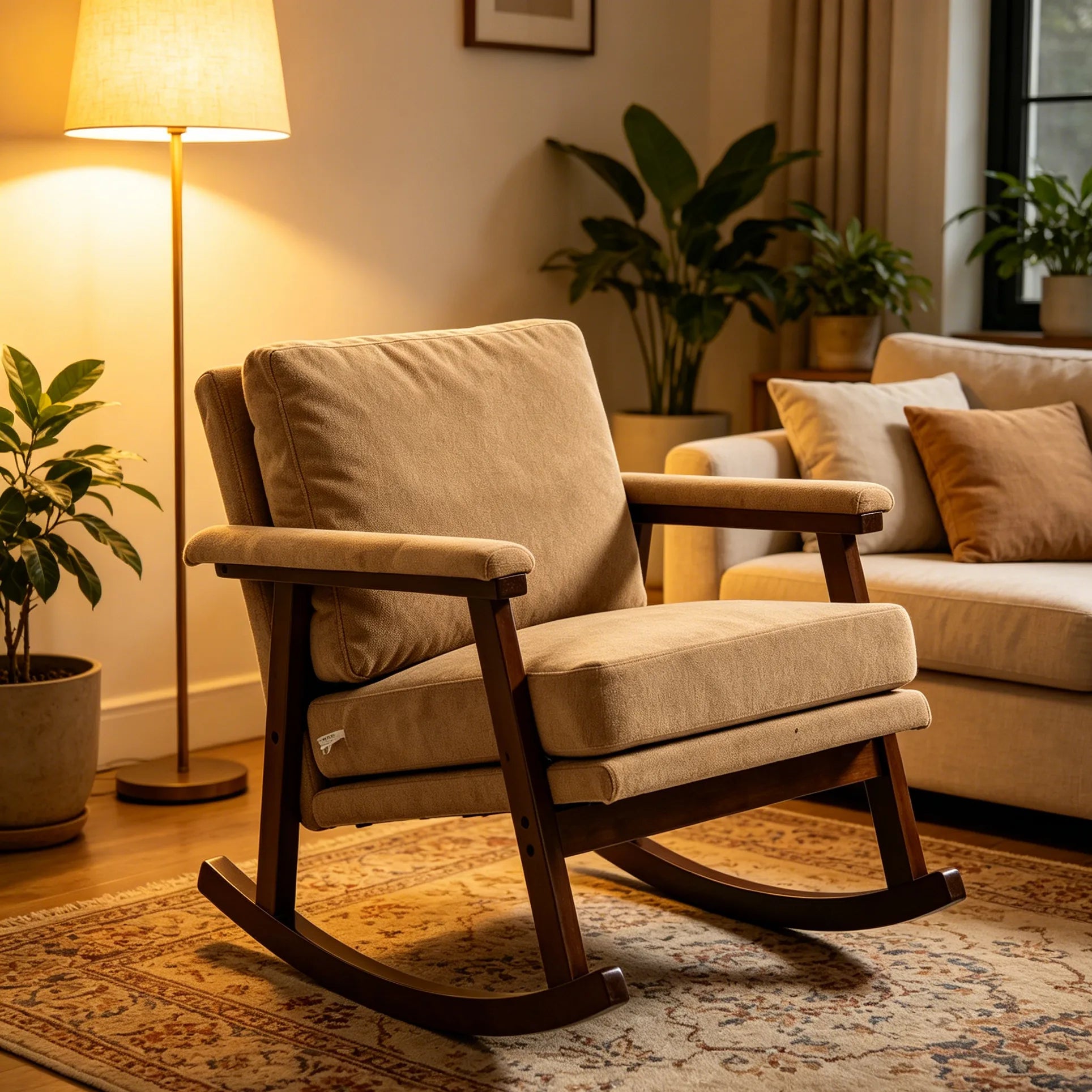 Mid Century Modern Accent Chair, rocking chair with Solid Wood Frame, Upholstered Living Room Chairs, Reading Armchair for Bedroom Sunroom detail view 19