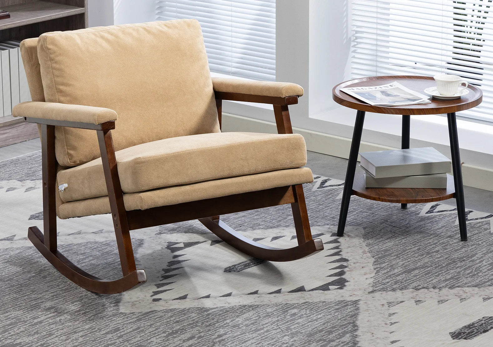 Mid Century Modern Accent Chair, rocking chair with Solid Wood Frame, Upholstered Living Room Chairs, Reading Armchair for Bedroom Sunroom detail view 20