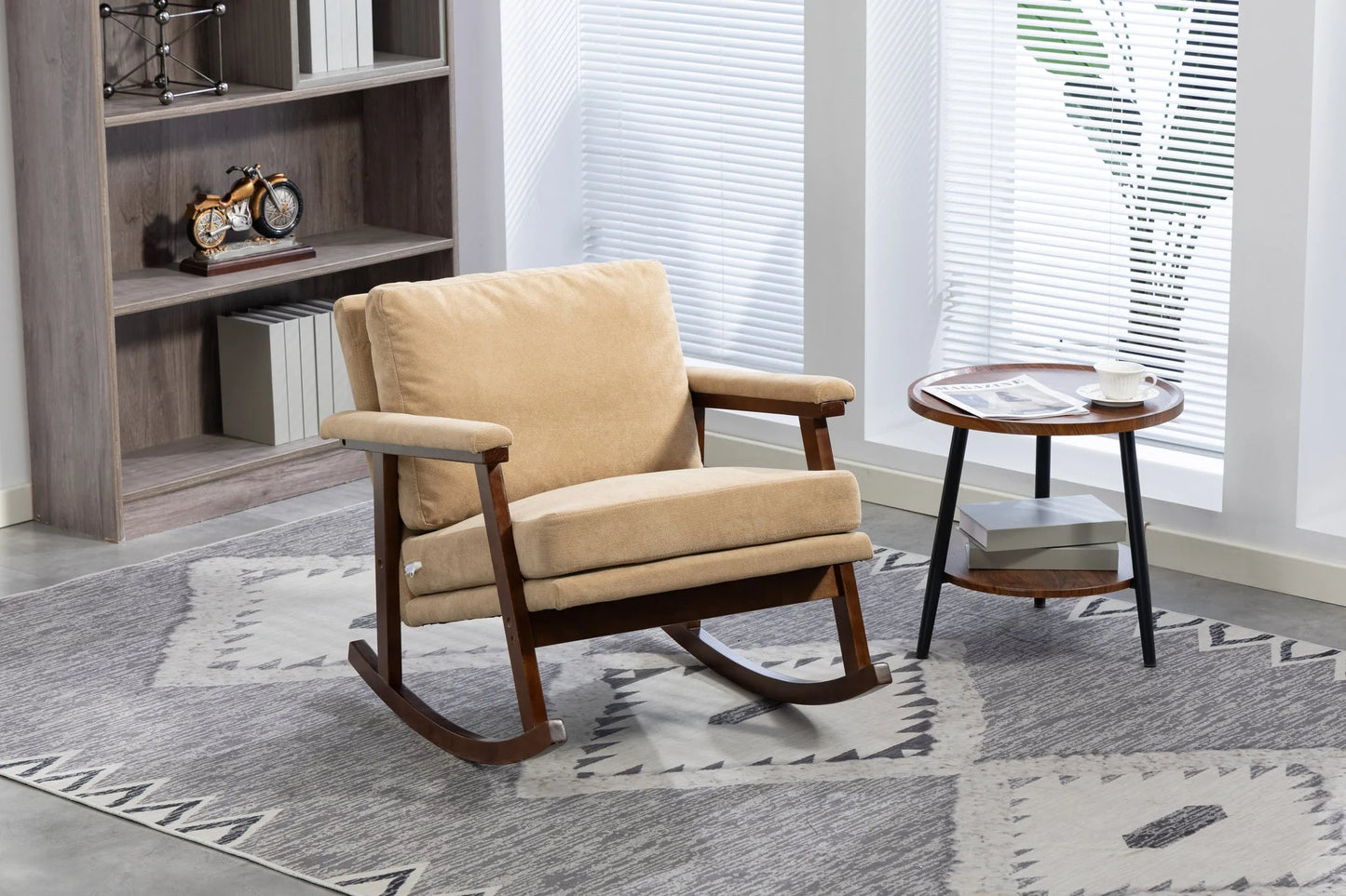 Mid Century Modern Accent Chair, rocking chair with Solid Wood Frame, Upholstered Living Room Chairs, Reading Armchair for Bedroom Sunroom detail view 21