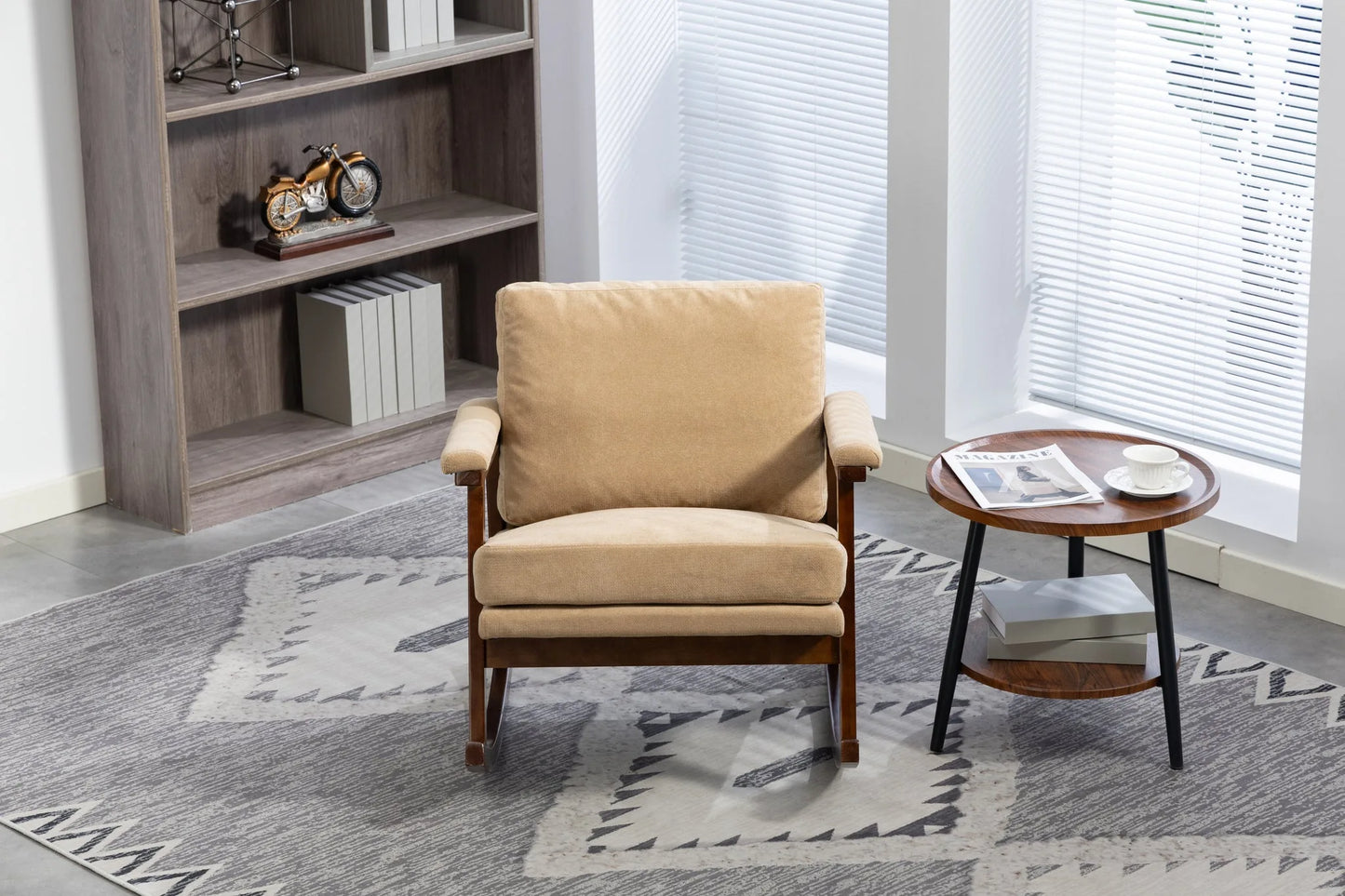 Mid Century Modern Accent Chair, rocking chair with Solid Wood Frame, Upholstered Living Room Chairs, Reading Armchair for Bedroom Sunroom detail view 22
