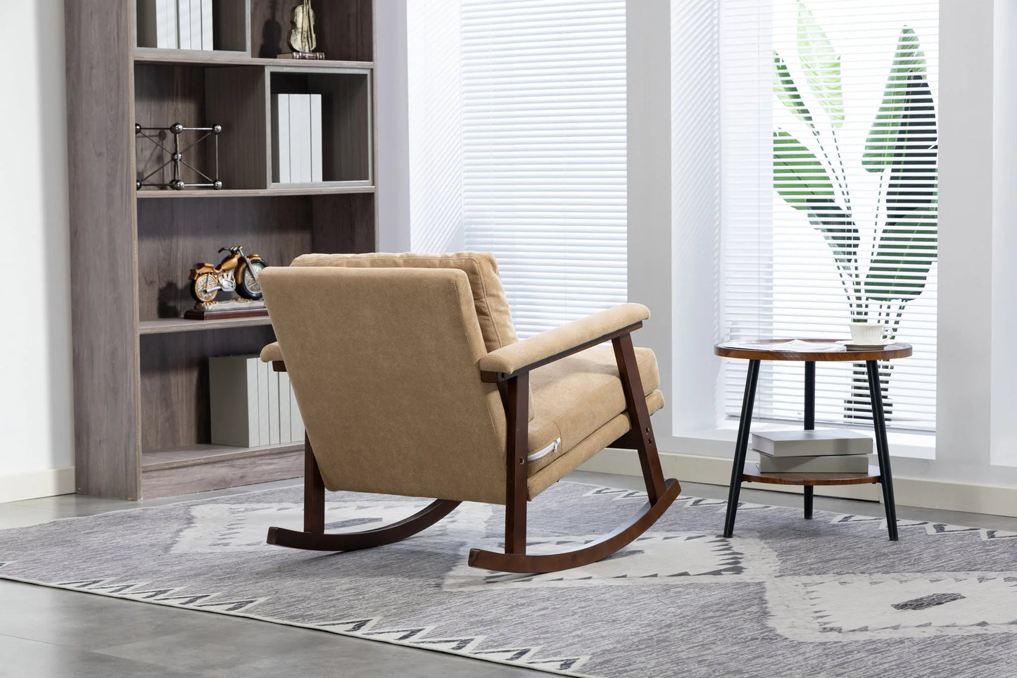 Mid Century Modern Accent Chair, rocking chair with Solid Wood Frame, Upholstered Living Room Chairs, Reading Armchair for Bedroom Sunroom detail view 23
