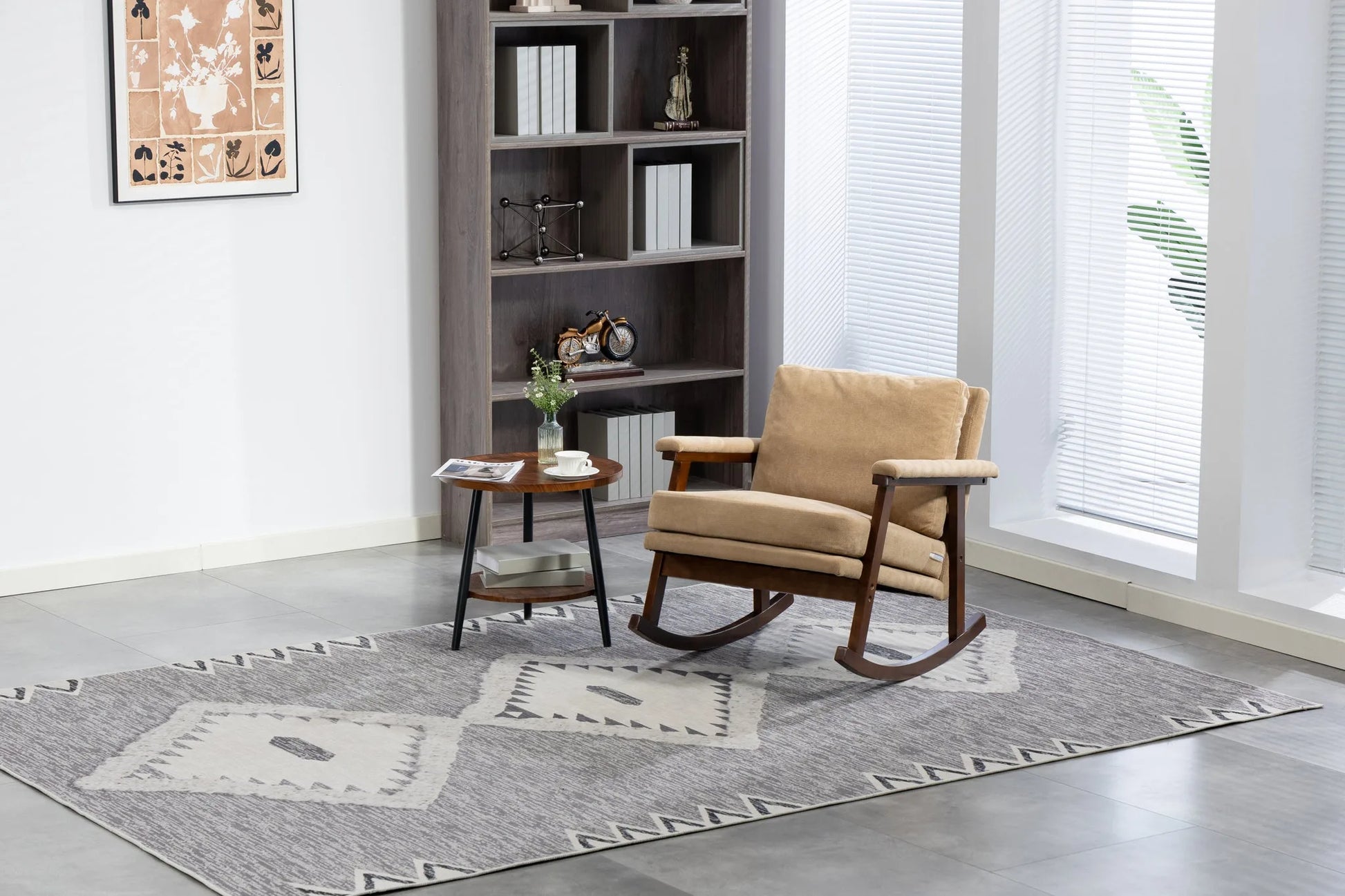 Mid Century Modern Accent Chair, rocking chair with Solid Wood Frame, Upholstered Living Room Chairs, Reading Armchair for Bedroom Sunroom detail view 24
