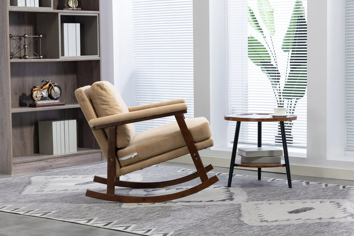Mid Century Modern Accent Chair, rocking chair with Solid Wood Frame, Upholstered Living Room Chairs, Reading Armchair for Bedroom Sunroom detail view 25