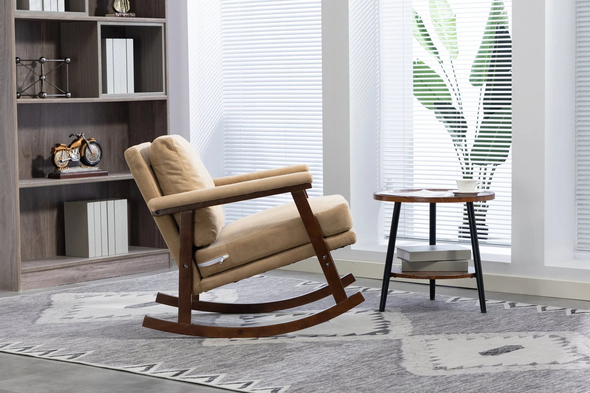 Mid Century Modern Accent Chair, rocking chair with Solid Wood Frame, Upholstered Living Room Chairs, Reading Armchair for Bedroom Sunroom detail view 25