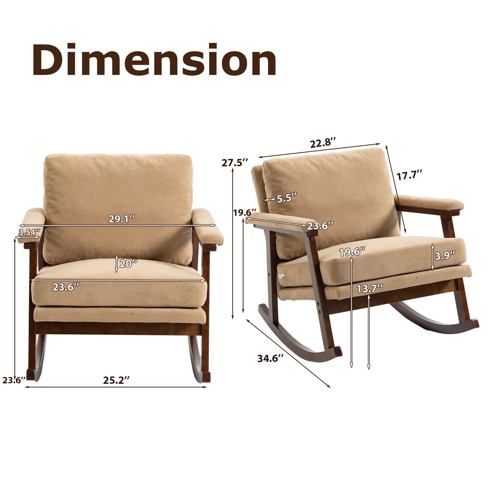 Mid Century Modern Accent Chair, rocking chair with Solid Wood Frame, Upholstered Living Room Chairs, Reading Armchair for Bedroom Sunroom detail view 31