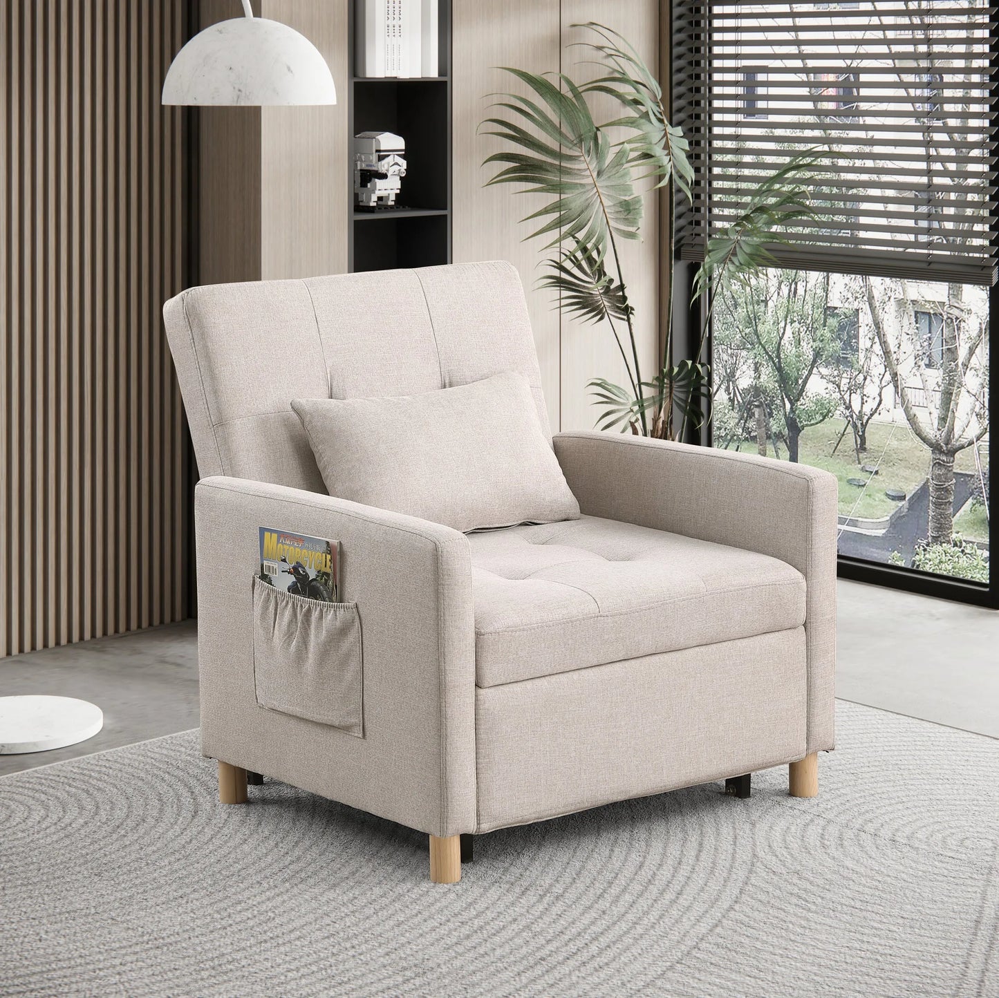 Convertible Sleeper Sofa Chair Bed, Adjustable Chair with Pillow, Multi-Functional Sleeper Chair with Soft Fabric for Living Room, Dorm, Apartment, Bedroom or Office lifestyle view
