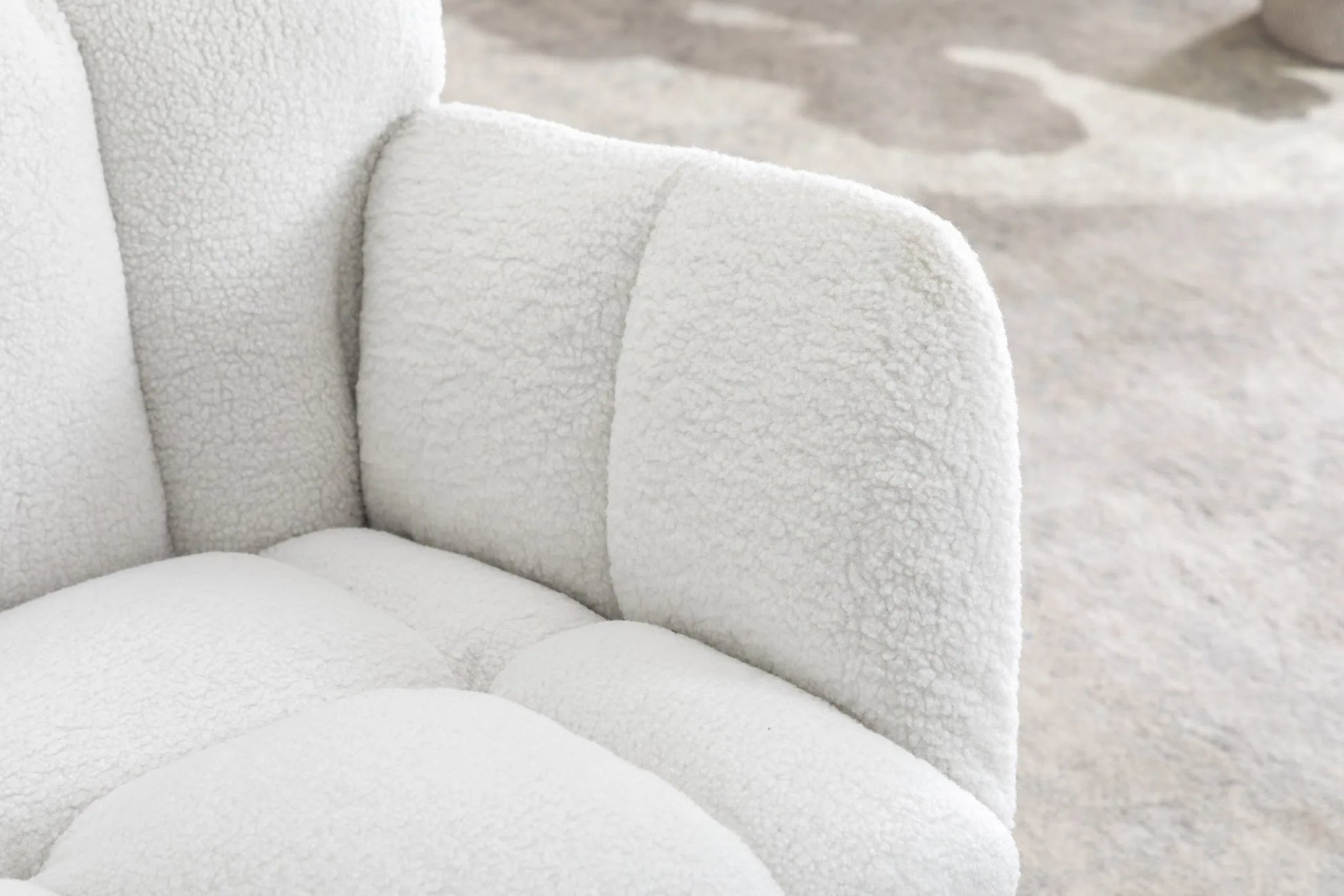 Teddy Fabric Leisure Rocking Chair with Tufted Backrest, Upholstered Glider Nursery Chair with Side Pockets for Living Room, Bedroom, Ivory detail view 12
