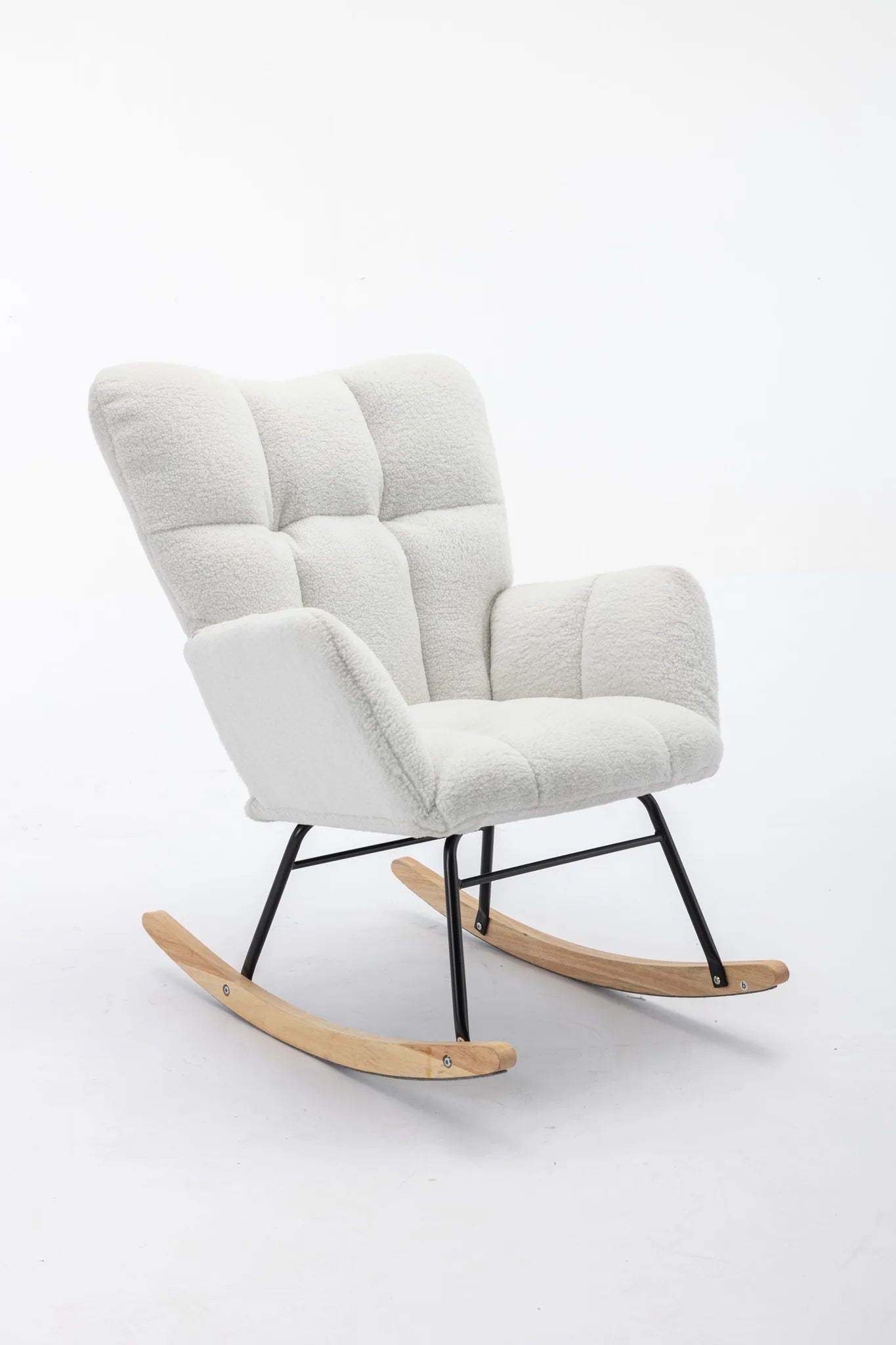 Teddy Fabric Leisure Rocking Chair with Tufted Backrest, Upholstered Glider Nursery Chair with Side Pockets for Living Room, Bedroom, Ivory detail view 19