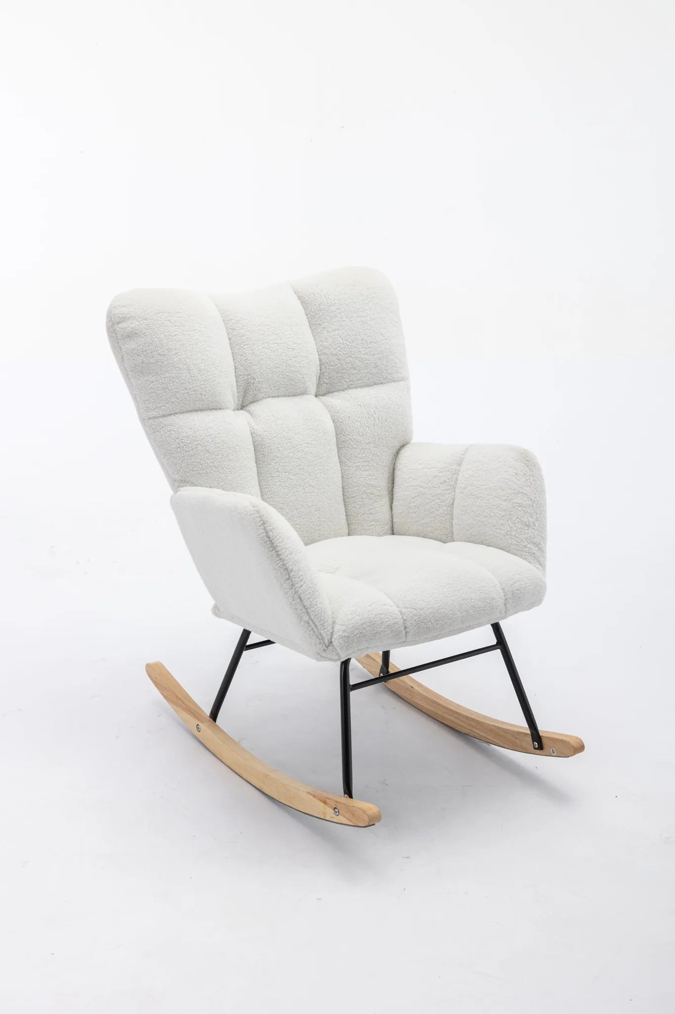 Teddy Fabric Leisure Rocking Chair with Tufted Backrest, Upholstered Glider Nursery Chair with Side Pockets for Living Room, Bedroom, Ivory detail view 20