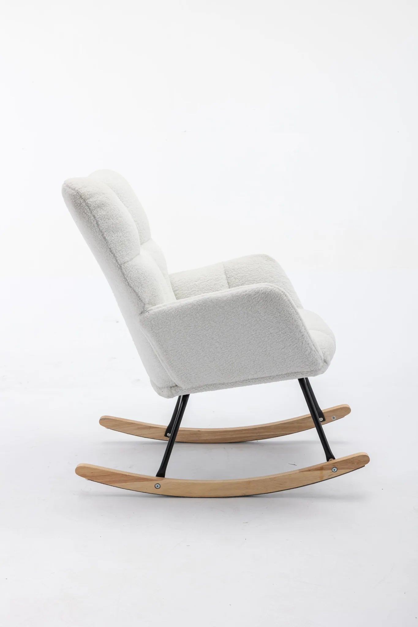 Teddy Fabric Leisure Rocking Chair with Tufted Backrest, Upholstered Glider Nursery Chair with Side Pockets for Living Room, Bedroom, Ivory detail view 22