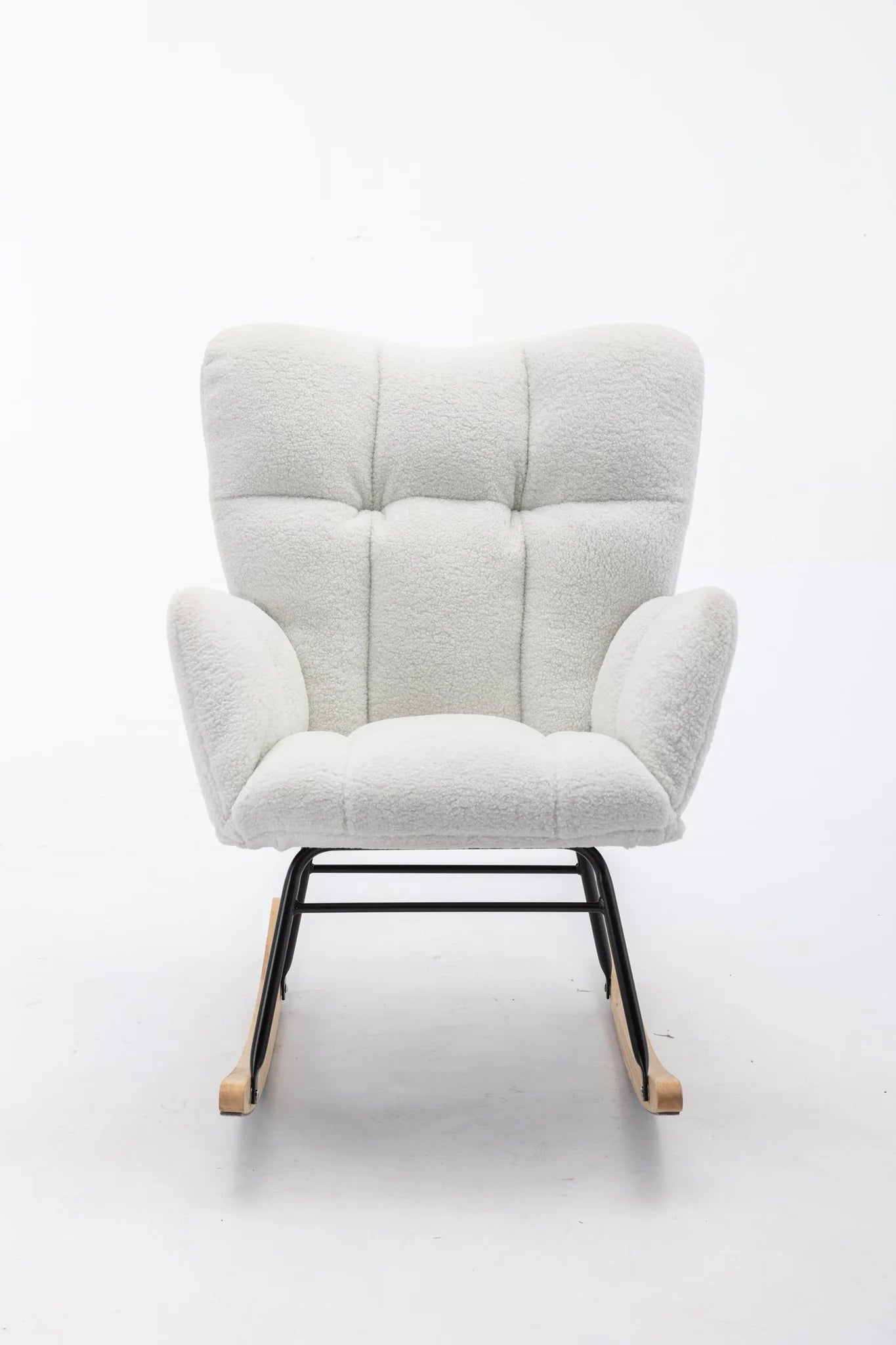Teddy Fabric Leisure Rocking Chair with Tufted Backrest, Upholstered Glider Nursery Chair with Side Pockets for Living Room, Bedroom, Ivory detail view 24