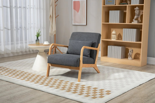Mid Century Modern Accent Chair with Solid Wood Frame, Upholstered Living Room Chairs with Waist Cushion, Reading Armchair for Bedroom Sunroom lifestyle view