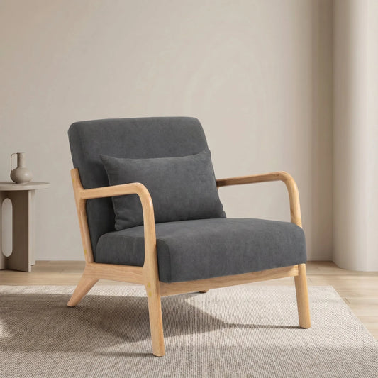 Mid Century Modern Accent Chair with Solid Wood Frame, Upholstered Living Room Chairs with Waist Cushion, Reading Armchair for Bedroom Sunroom detail view 2