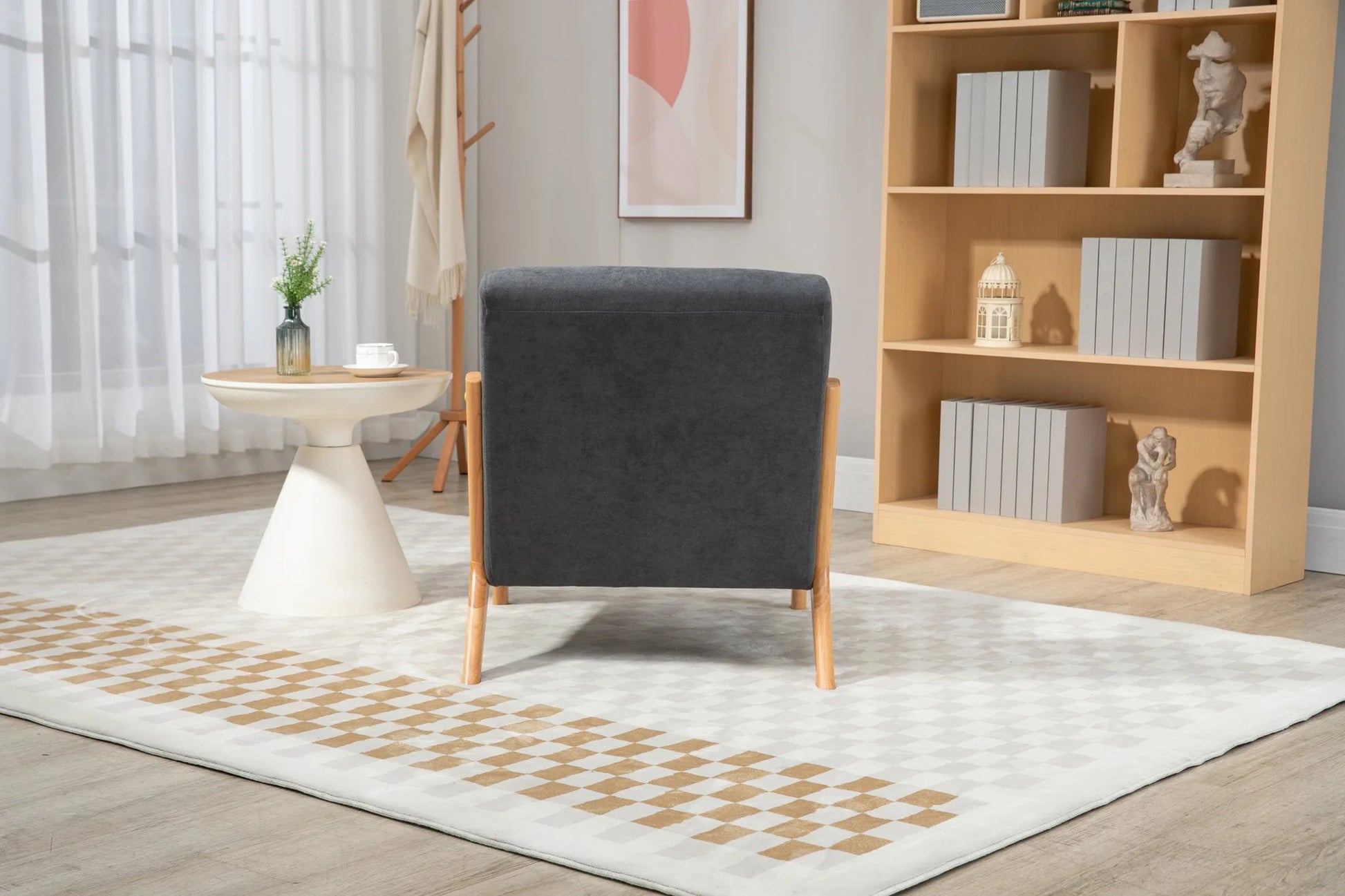 Mid Century Modern Accent Chair with Solid Wood Frame, Upholstered Living Room Chairs with Waist Cushion, Reading Armchair for Bedroom Sunroom detail view 5