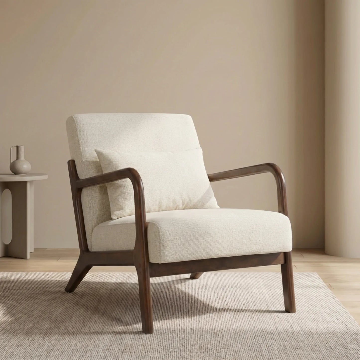 Mid Century Modern Accent Chair with Solid Wood Frame, Upholstered Living Room Chairs with Waist Cushion, Reading Armchair for Bedroom Sunroom detail view 14