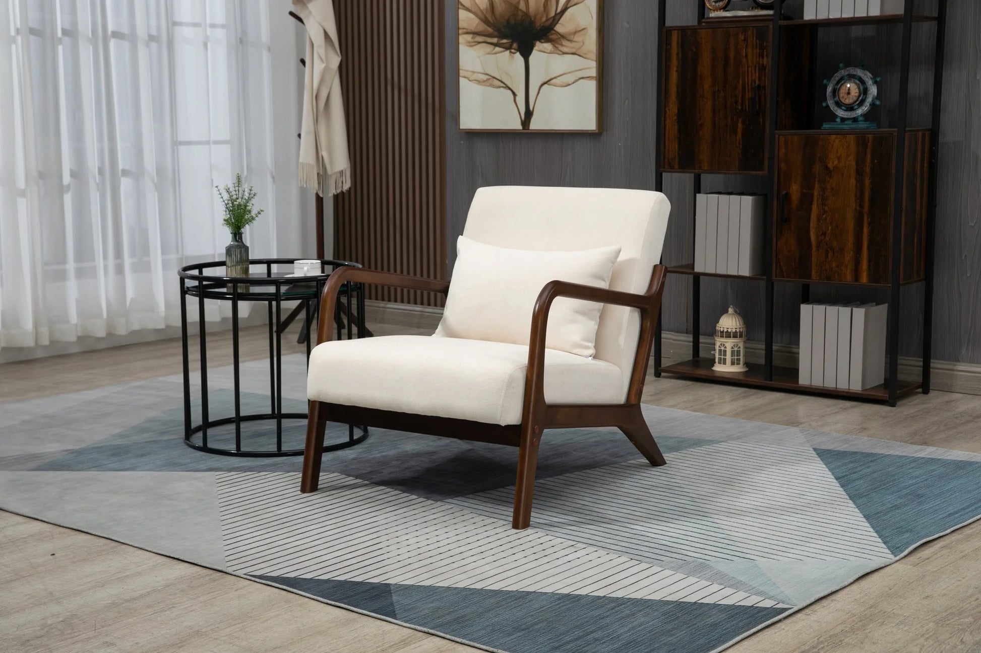 Mid Century Modern Accent Chair with Solid Wood Frame, Upholstered Living Room Chairs with Waist Cushion, Reading Armchair for Bedroom Sunroom detail view 15