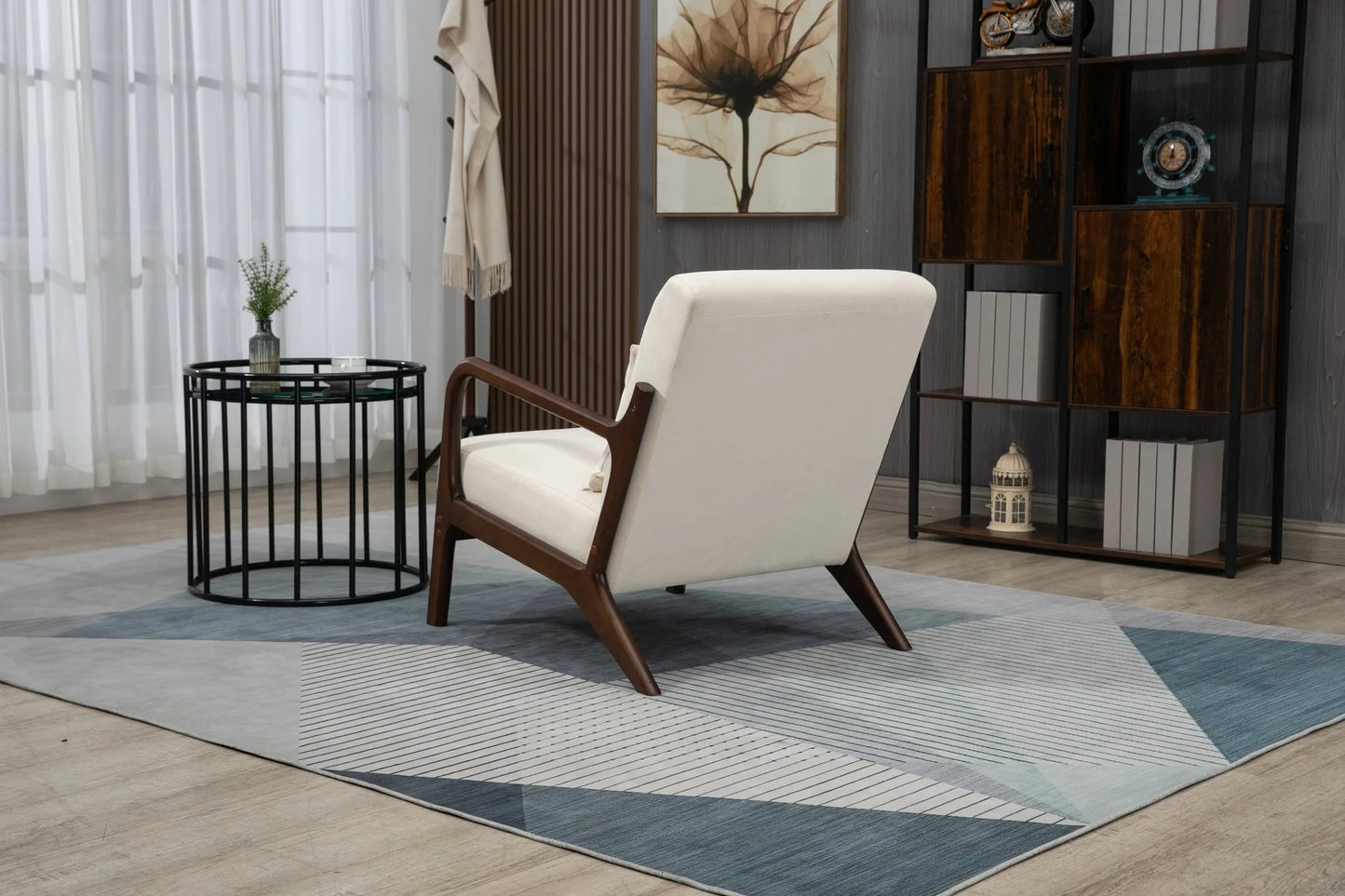 Mid Century Modern Accent Chair with Solid Wood Frame, Upholstered Living Room Chairs with Waist Cushion, Reading Armchair for Bedroom Sunroom detail view 16