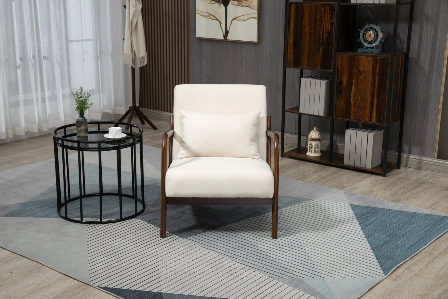 Mid Century Modern Accent Chair with Solid Wood Frame, Upholstered Living Room Chairs with Waist Cushion, Reading Armchair for Bedroom Sunroom detail view 17