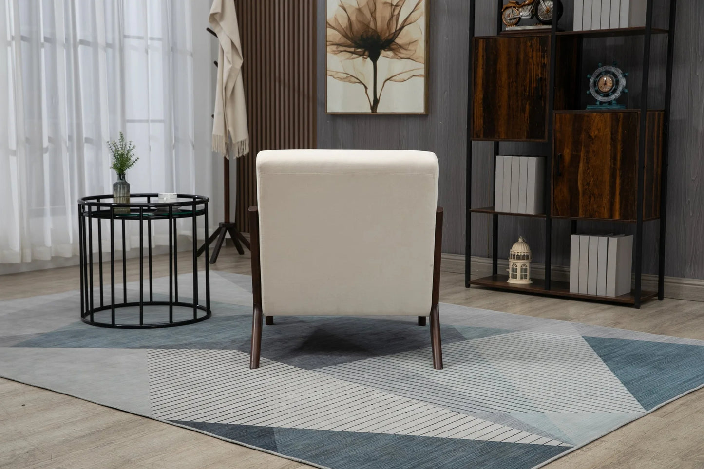 Mid Century Modern Accent Chair with Solid Wood Frame, Upholstered Living Room Chairs with Waist Cushion, Reading Armchair for Bedroom Sunroom detail view 18