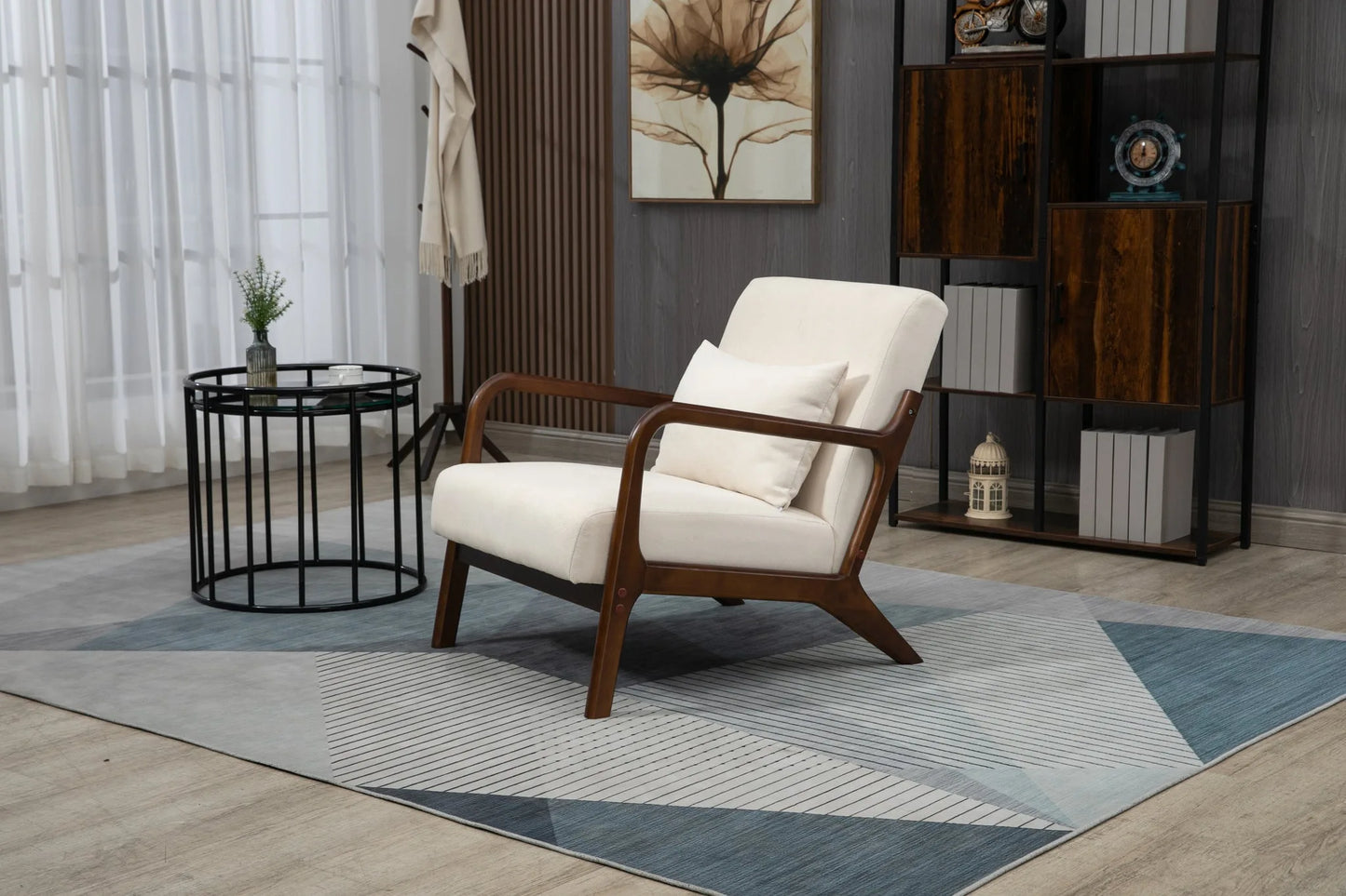 Mid Century Modern Accent Chair with Solid Wood Frame, Upholstered Living Room Chairs with Waist Cushion, Reading Armchair for Bedroom Sunroom detail view 19