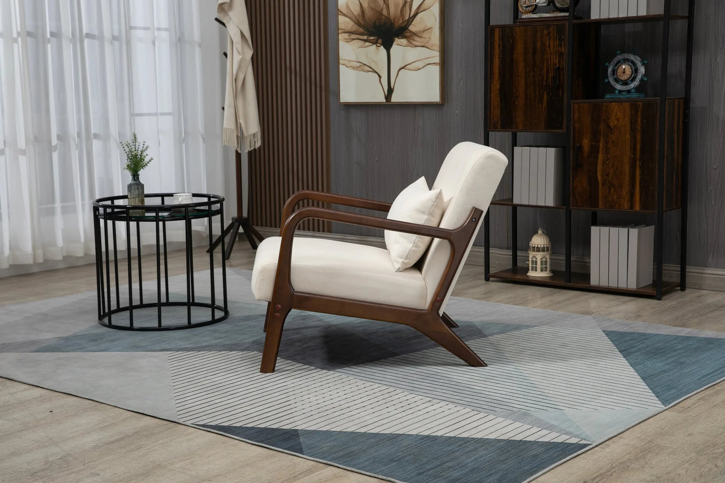 Mid Century Modern Accent Chair with Solid Wood Frame, Upholstered Living Room Chairs with Waist Cushion, Reading Armchair for Bedroom Sunroom detail view 20