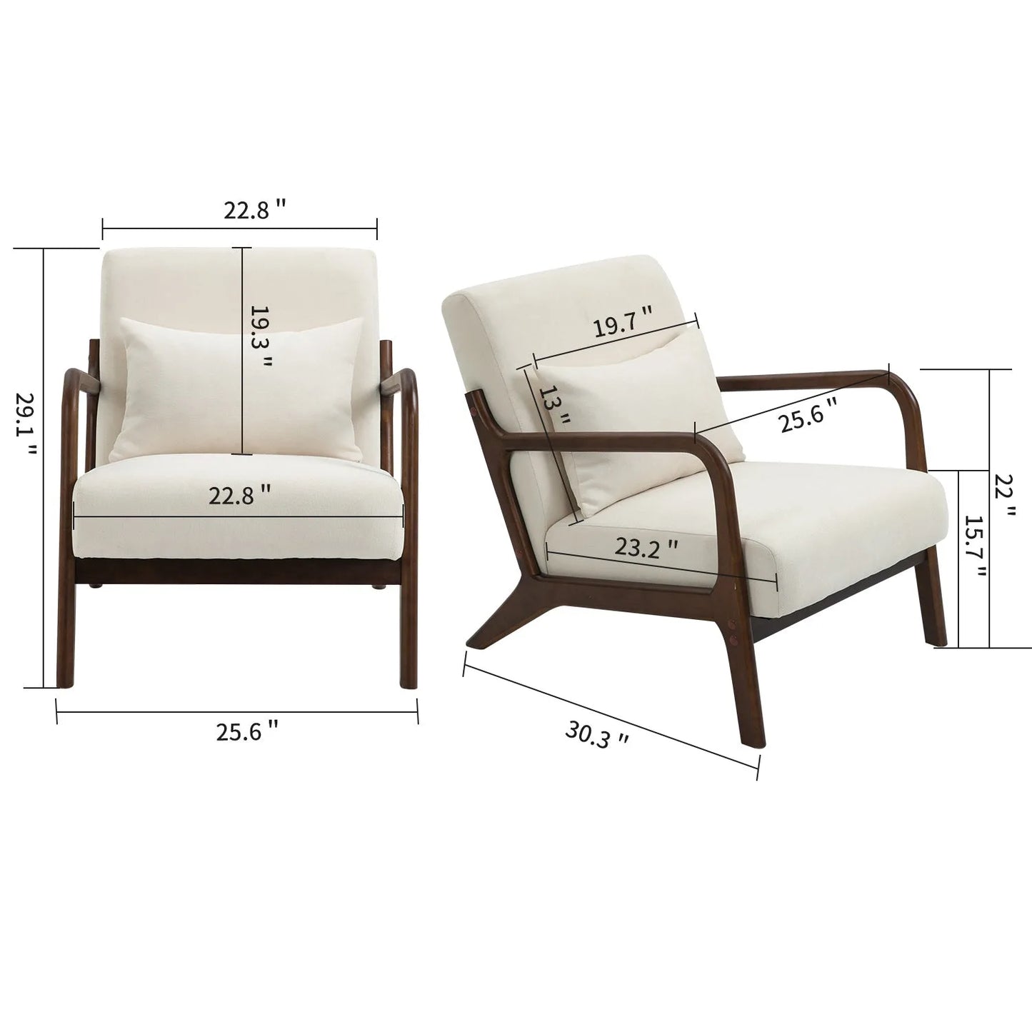Mid Century Modern Accent Chair with Solid Wood Frame, Upholstered Living Room Chairs with Waist Cushion, Reading Armchair for Bedroom Sunroom detail view 26