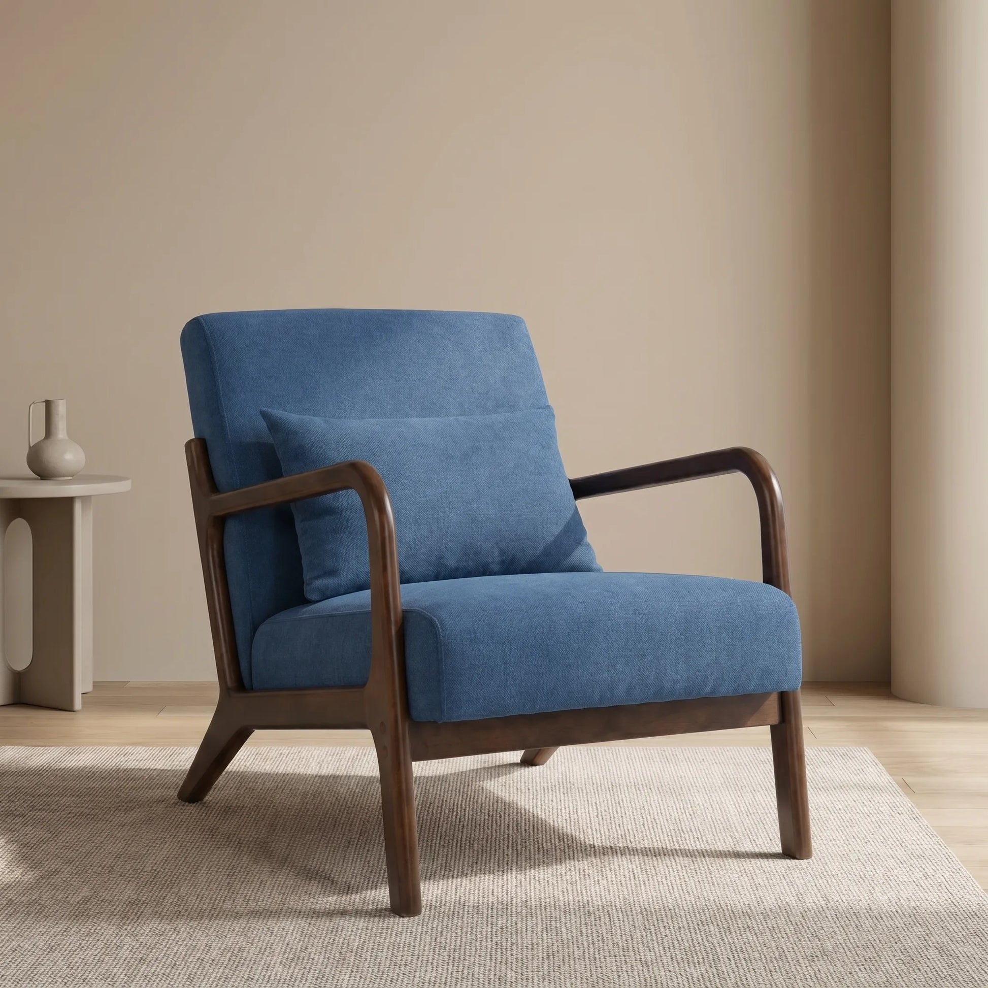 Mid Century Modern Accent Chair with Solid Wood Frame, Upholstered Living Room Chairs with Waist Cushion, Reading Armchair for Bedroom Sunroom detail view 27