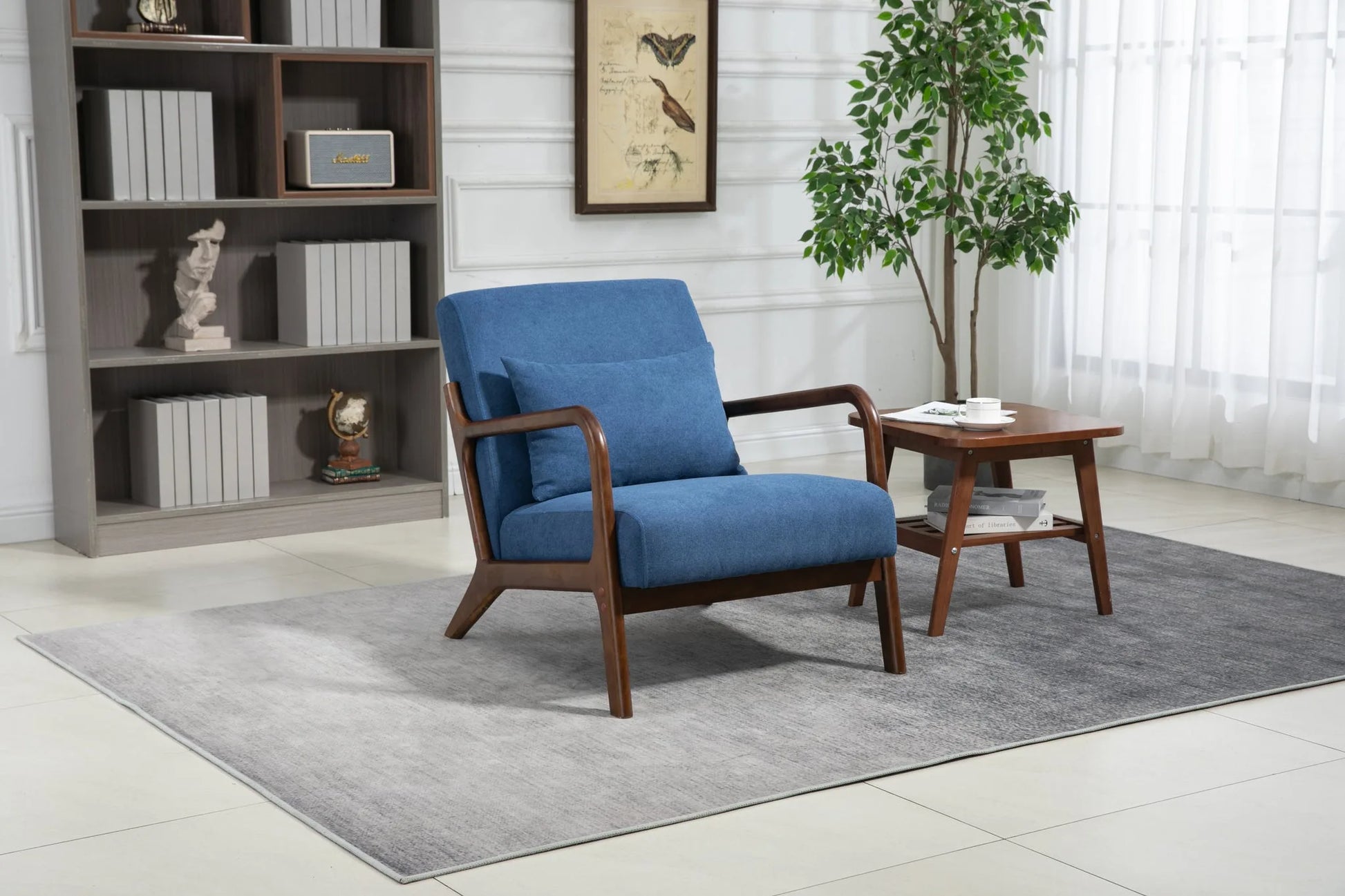 Mid Century Modern Accent Chair with Solid Wood Frame, Upholstered Living Room Chairs with Waist Cushion, Reading Armchair for Bedroom Sunroom detail view 28