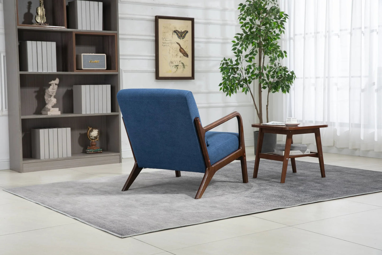 Mid Century Modern Accent Chair with Solid Wood Frame, Upholstered Living Room Chairs with Waist Cushion, Reading Armchair for Bedroom Sunroom detail view 34
