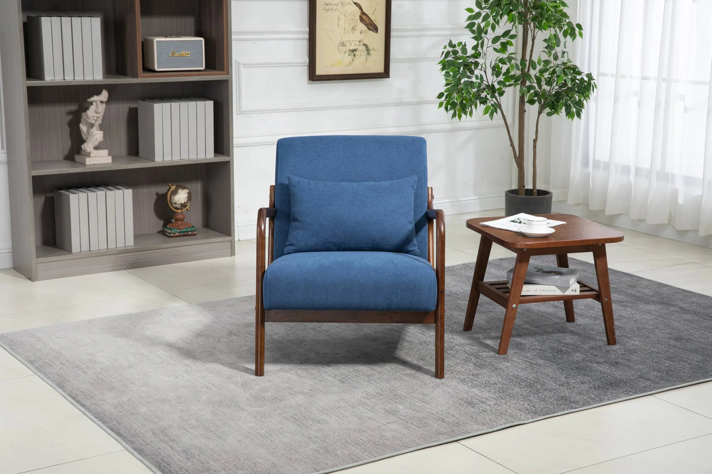 Mid Century Modern Accent Chair with Solid Wood Frame, Upholstered Living Room Chairs with Waist Cushion, Reading Armchair for Bedroom Sunroom detail view 35