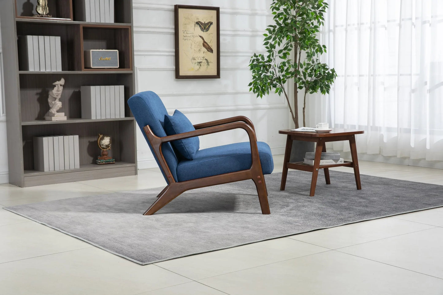 Mid Century Modern Accent Chair with Solid Wood Frame, Upholstered Living Room Chairs with Waist Cushion, Reading Armchair for Bedroom Sunroom detail view 36